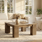 100 cm Vierkante Salontafel met Gefreesde Poten, Landelijke Houten Tafel voor Woonkamer 3
