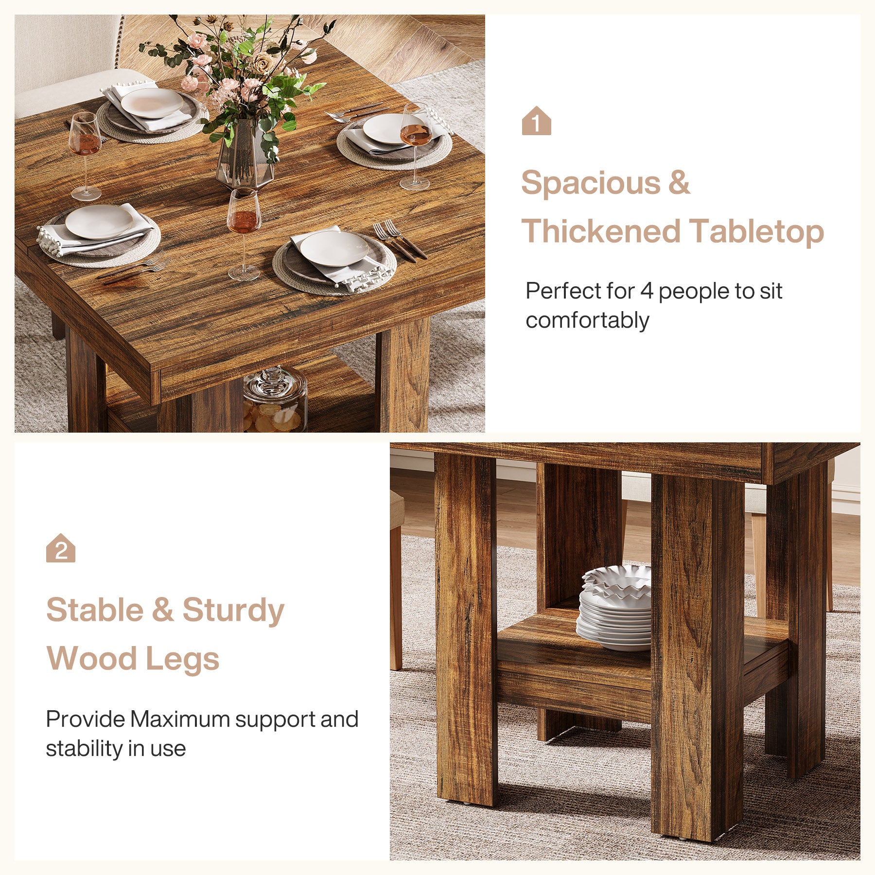 Tribesigns Vierkante Eettafel 80 cm voor 4 Personen