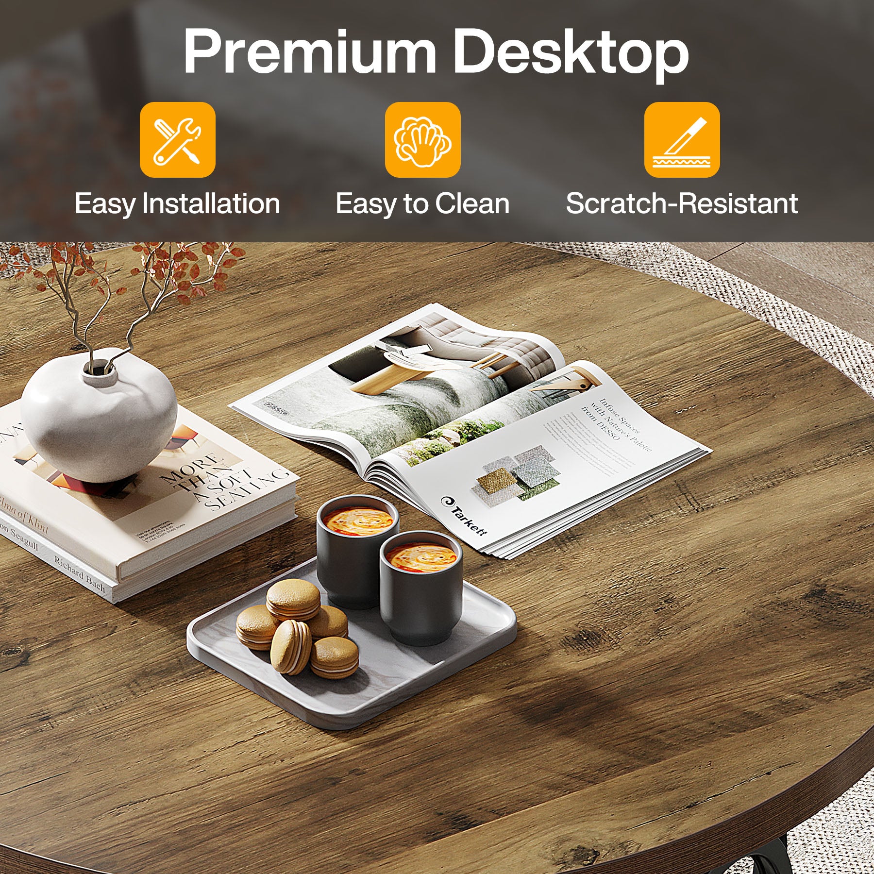 Ronde Salontafel 80 × 80 × 45 cm in Rustiek Hout, Moderne Industriële Tafel met Metalen Onderstel