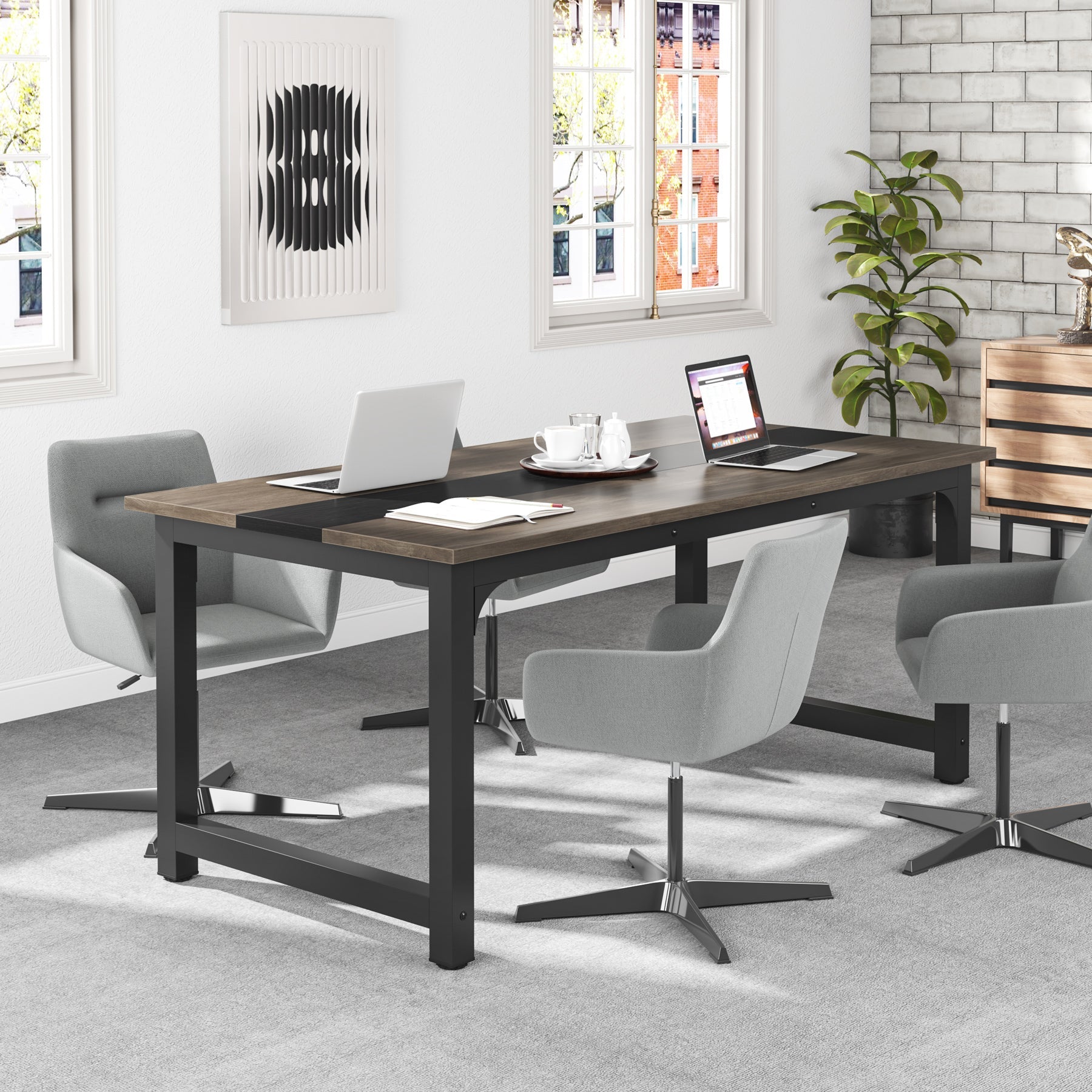 160x80 cm Computerbureau, Ruime Werkplek in Vintage Bruin en Zwart