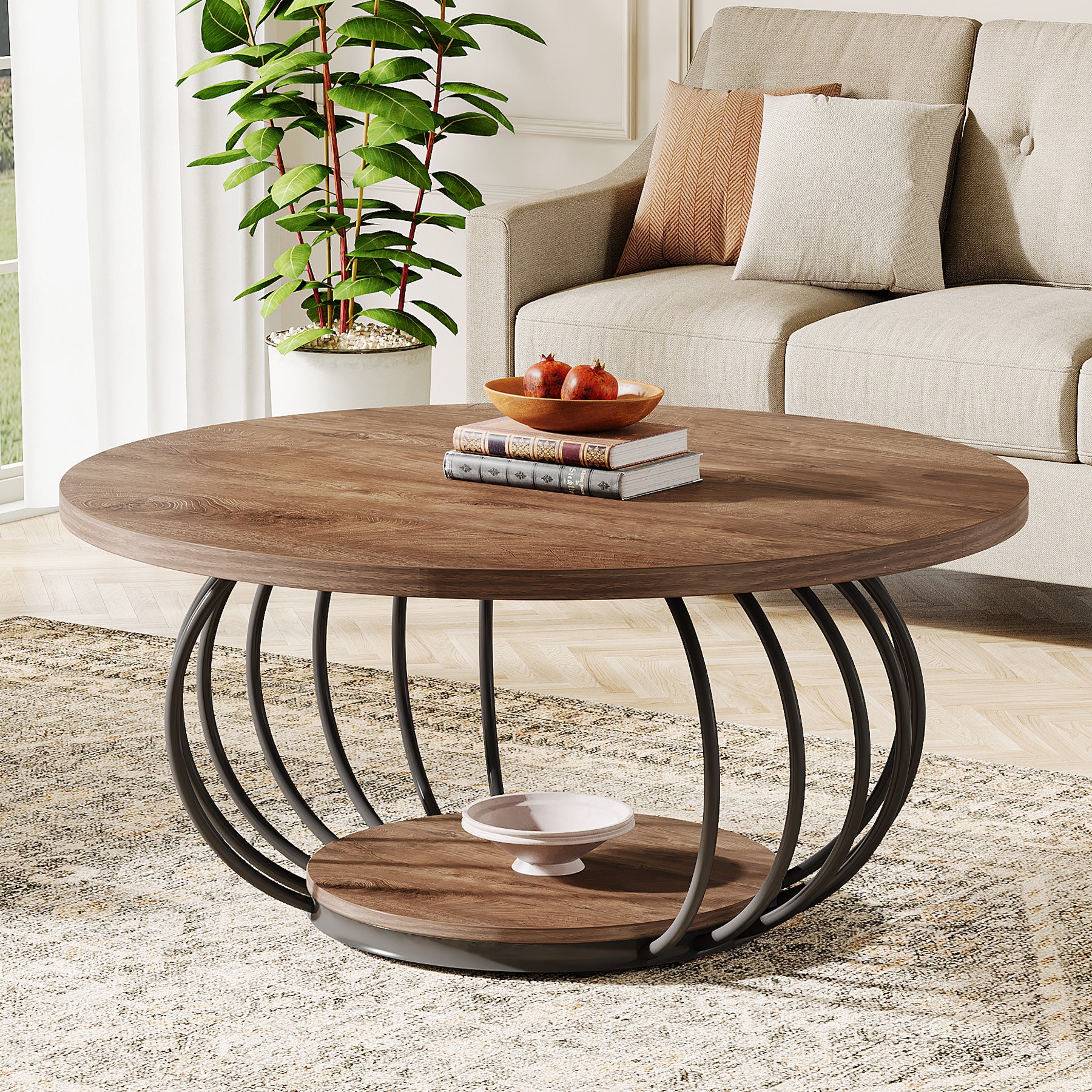 Salontafel Rond 100 cm van Hout met Metalen Frame