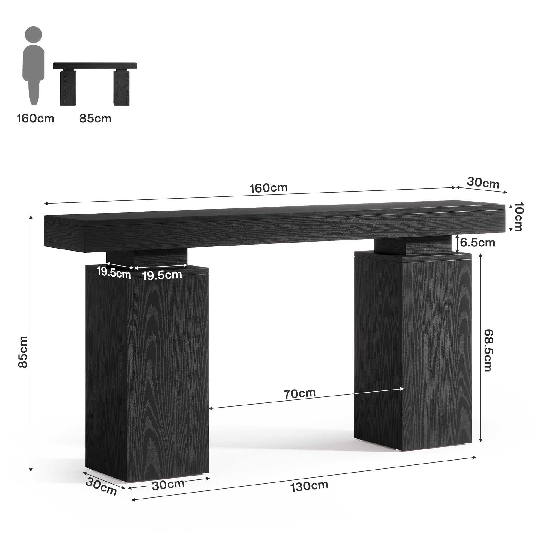 Consoletafel van 160 cm in landhuisstijl voor hal en achter de bank, moderne houten sidetable voor woonkamer en entree
