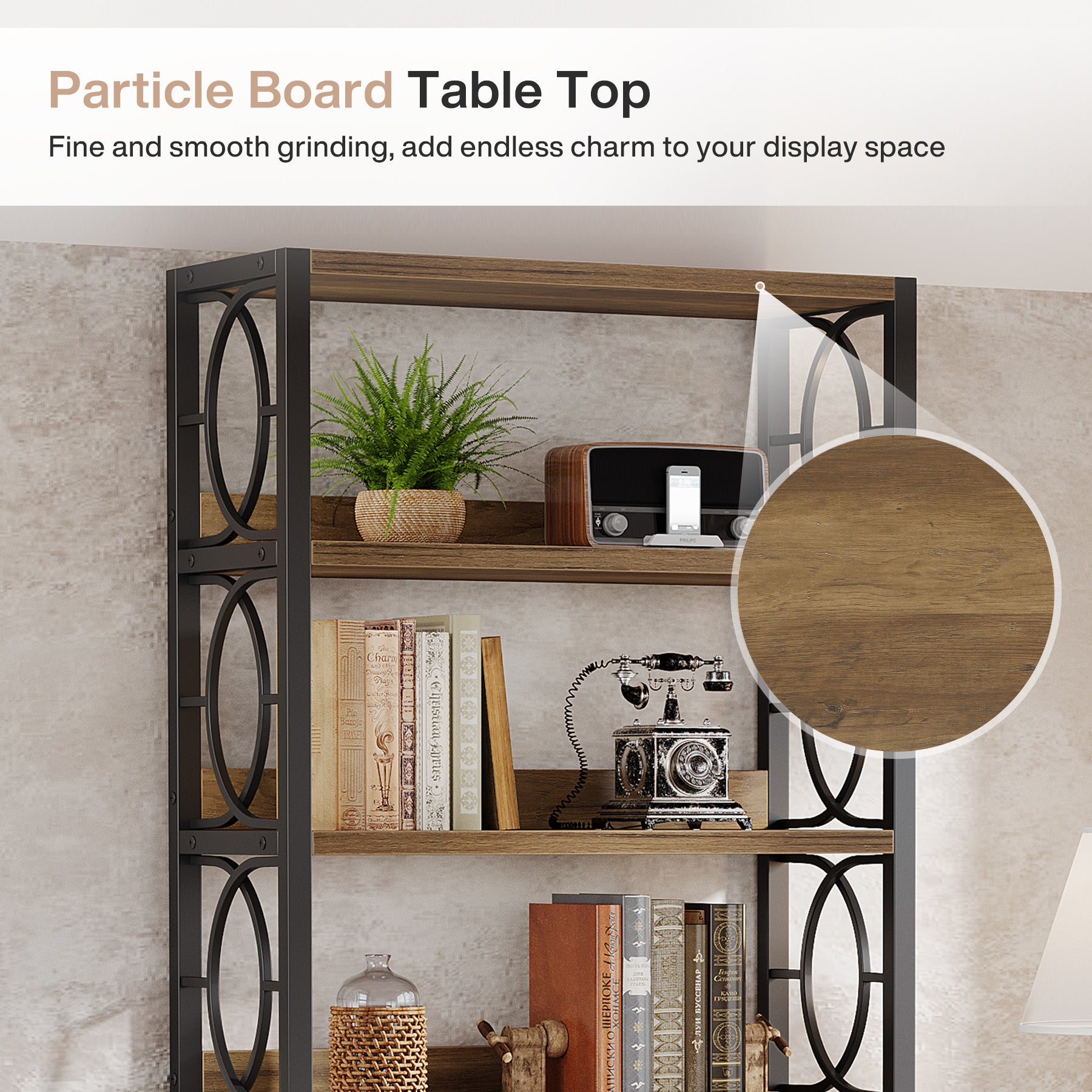 180 cm Boekenkast met 6 Niveaus, Industrieel Vrijstaand Displayrek met Metalen Frame