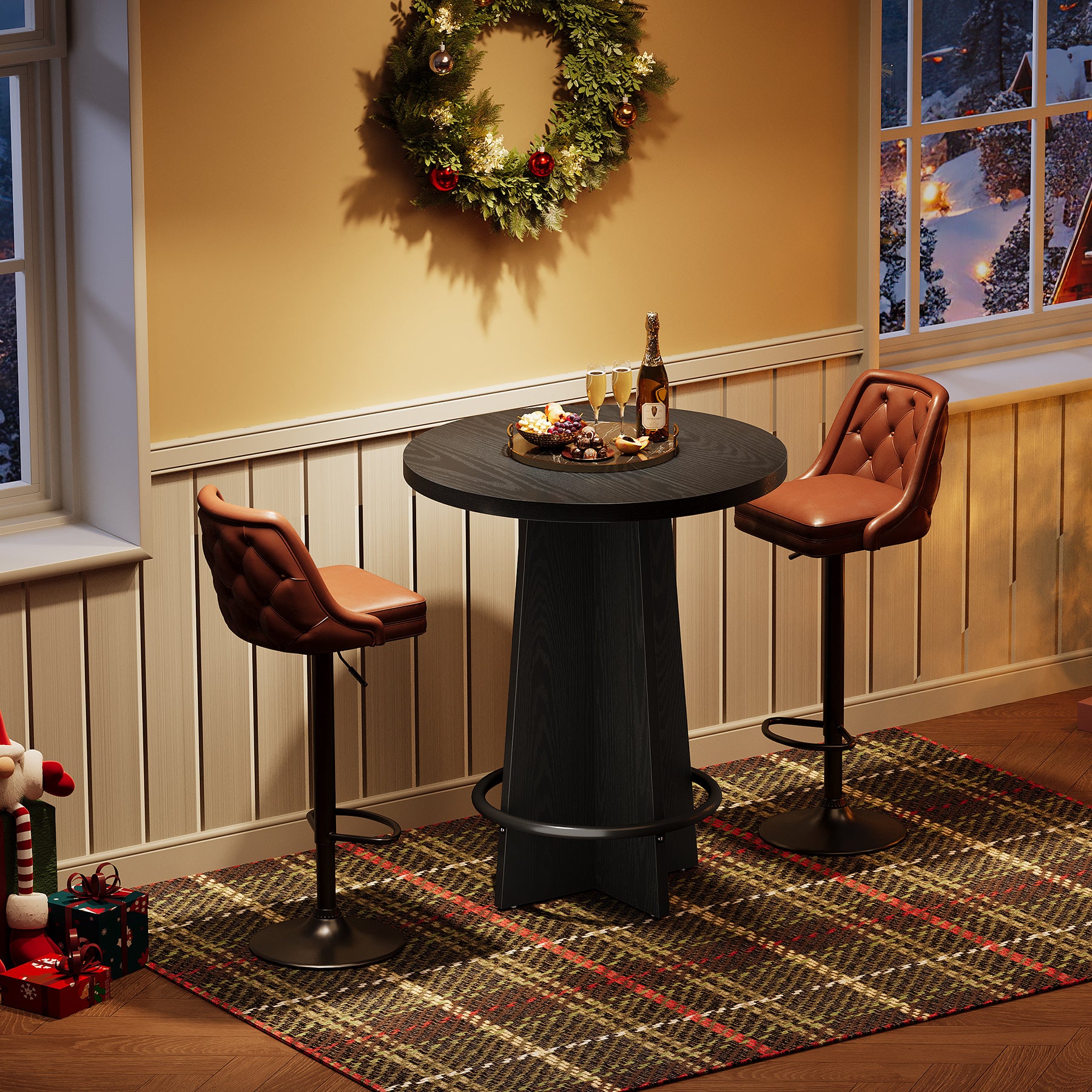 80 cm Bar Tafel, Houten Pub Tafel met Metalen Ringvoetsteun