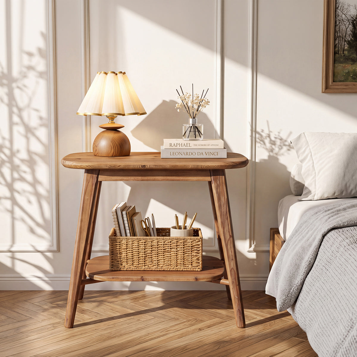 60 cm Tribesigns massief houten bijzettafel met 2 opbergniveaus, rustiekbruine ovale tafel voor woonkamer