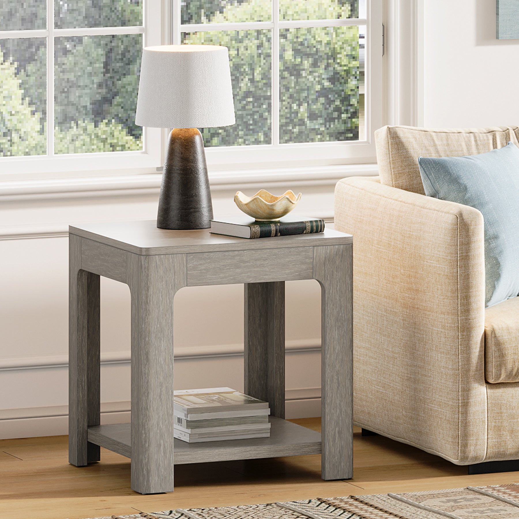 55 cm Tribesigns Bijzettafel, Tweedelige Nachtkast in Landelijke Stijl voor Woonkamer