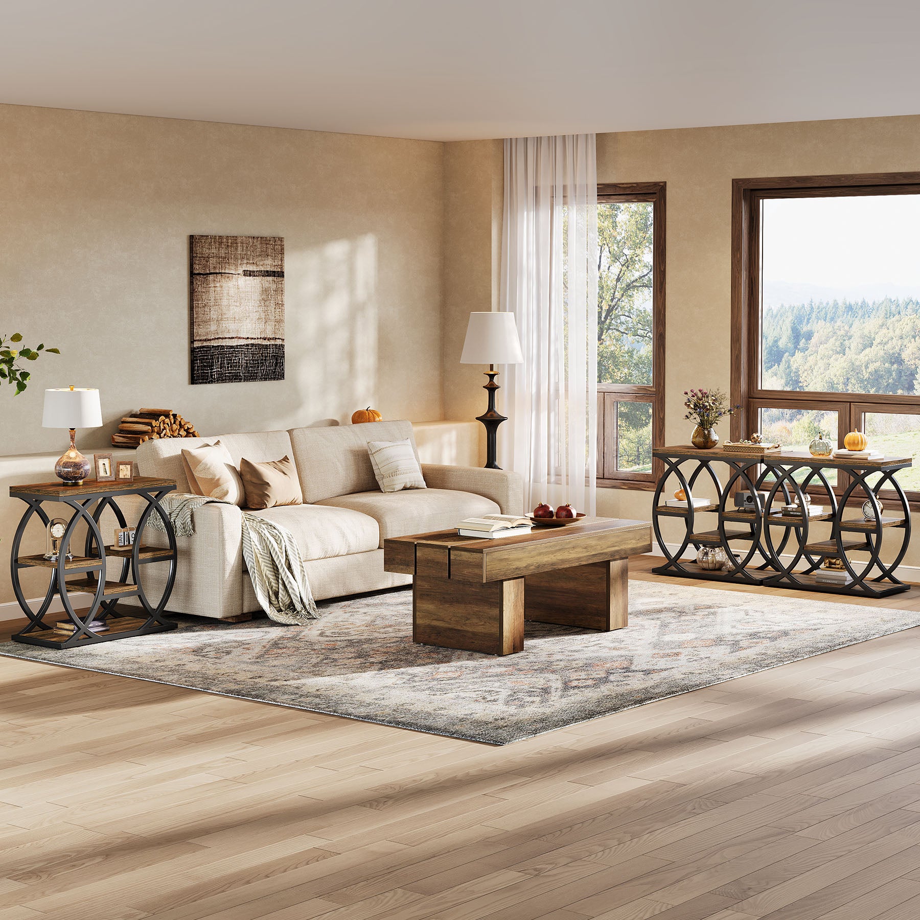 Tribesigns Bijzettafel met 4 Planken, 60 cm Smal Nachtkastje met Opbergruimte voor Woonkamer