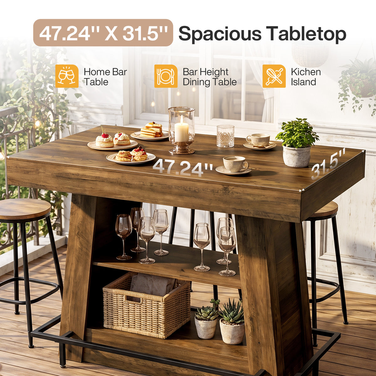 120 cm Tribesigns hoge bartafel met 3 opbergplanken, industriële keukentafel met voetsteun voor eetkamer