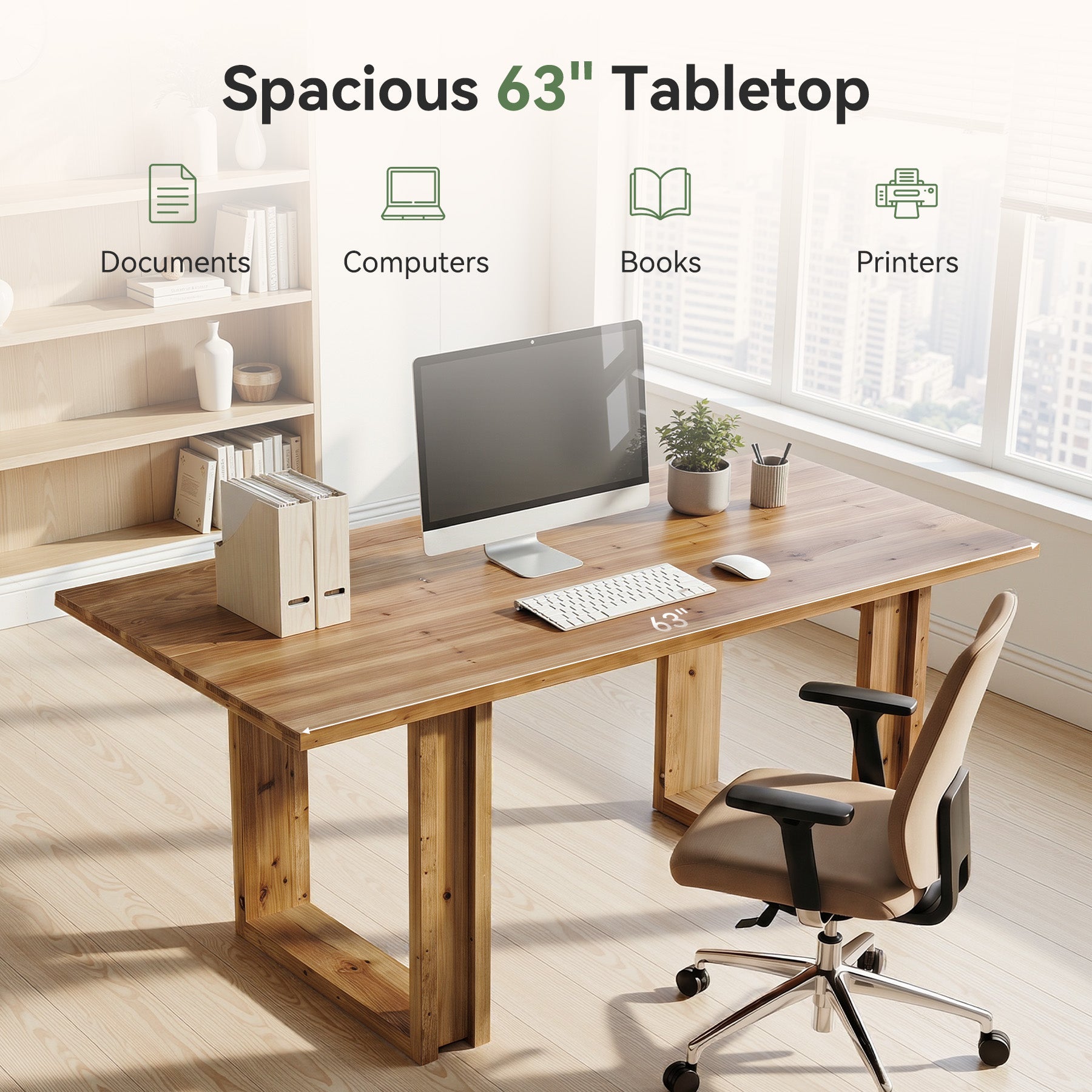 Tribesigns 160 cm directiebureau, groot massief houten bureau voor thuiskantoor