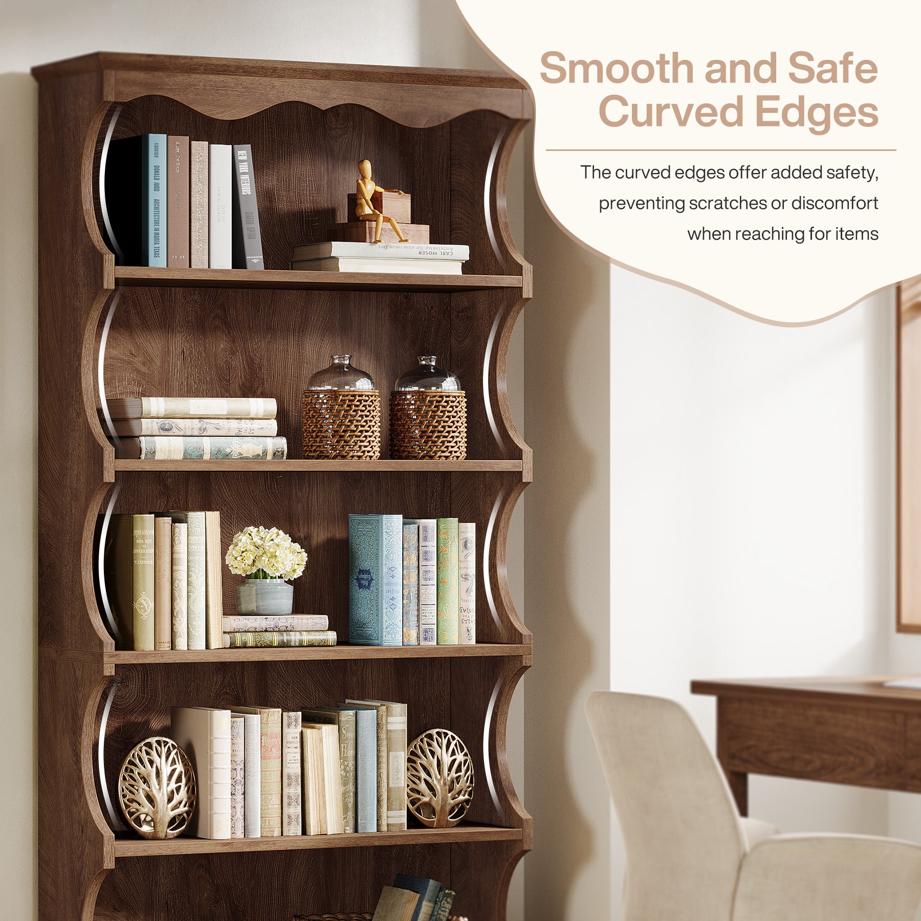 Tribesigns Boekenkast van 180 cm Hoog met 6 Niveaus, Vrijstaand Open Opberg- en Displayrek voor Woonkamer en Slaapkamer