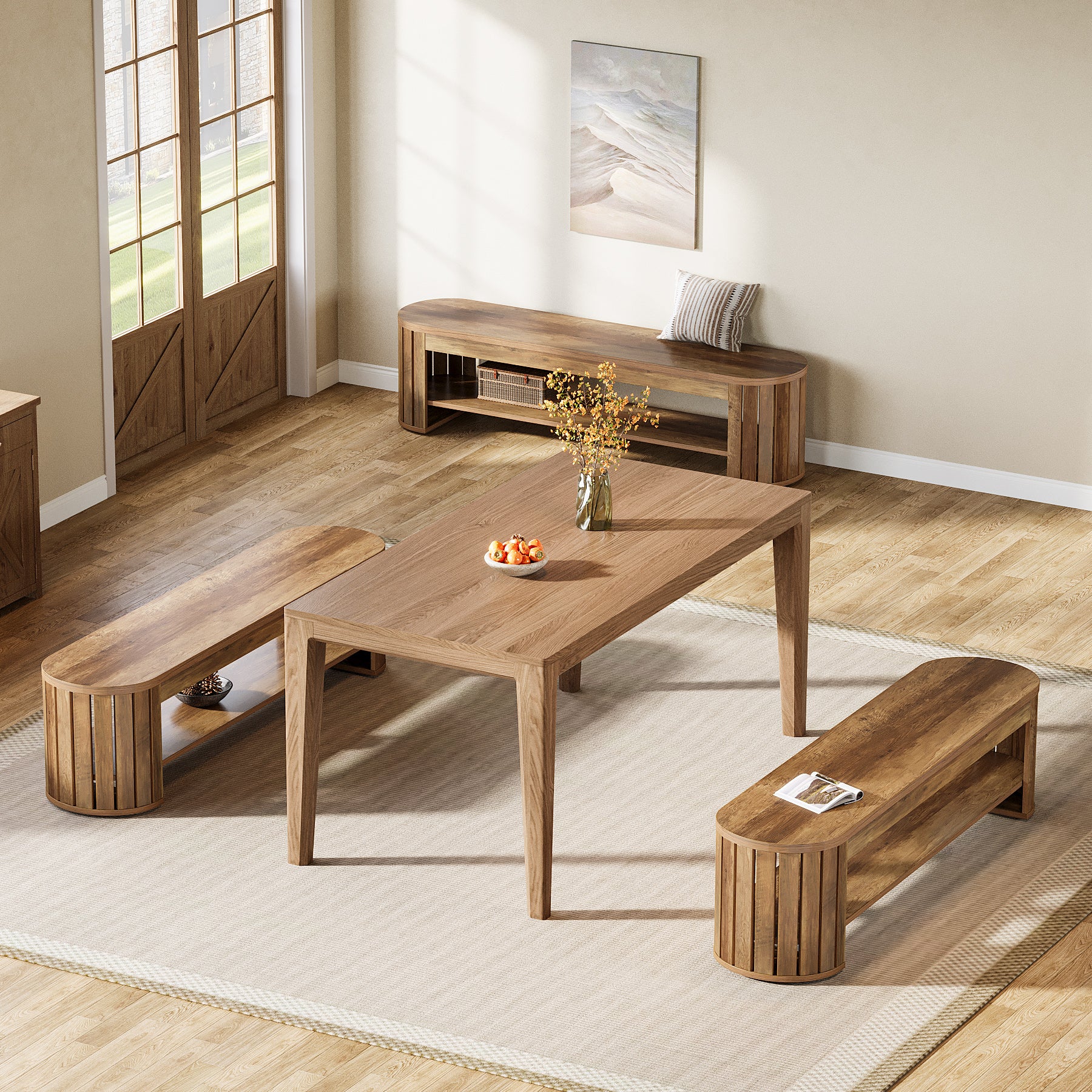 160 cm Houten Eetbank in Boerderijstijl, Landelijke Entree- en Eetkamerbank met Gebogen Lattenpoten