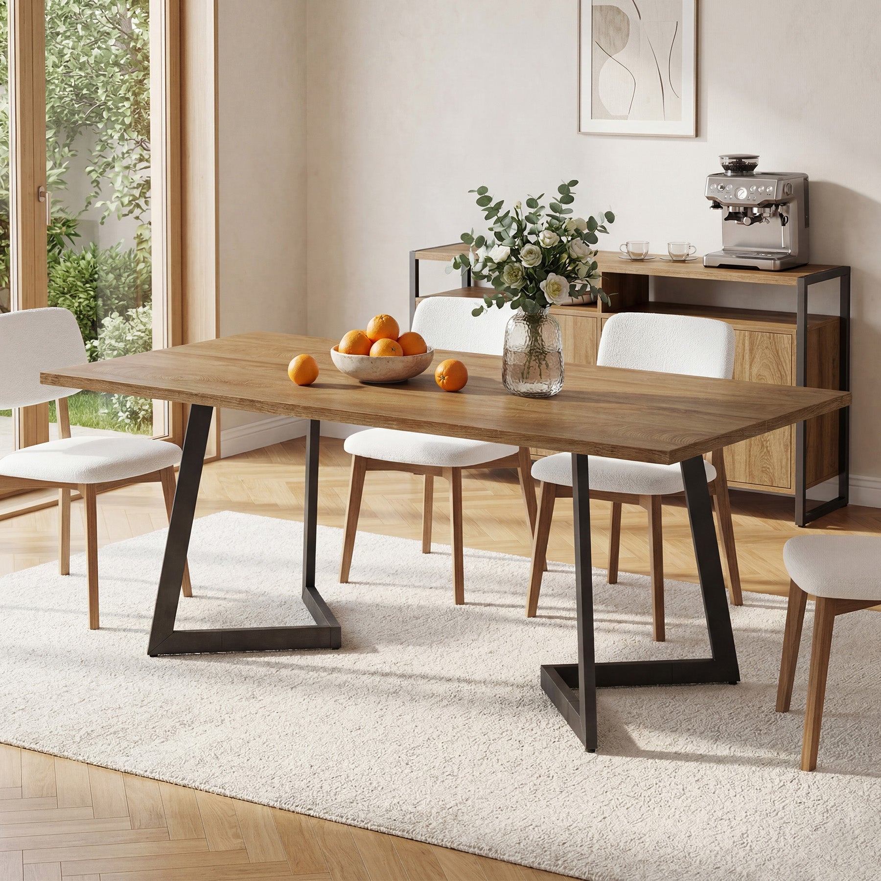 Tribesigns rechthoekige eettafel van 158 cm voor 4–6 personen, industriële keukentafel met stevig metalen onderstel in eikenlook