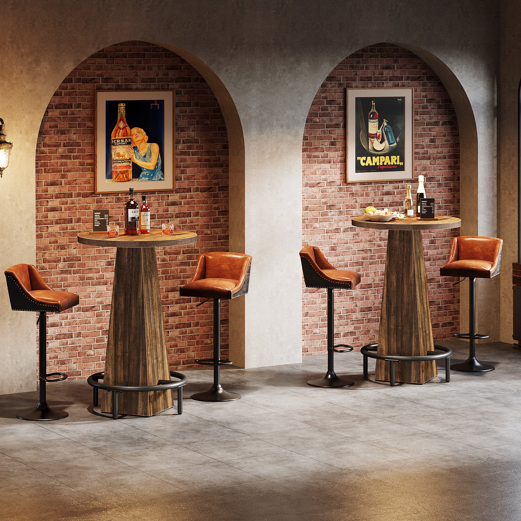 95 cm Ronde Bartafel van Hout, Bistro Statafel met Metalen Voetring voor Keuken en Woonruimte