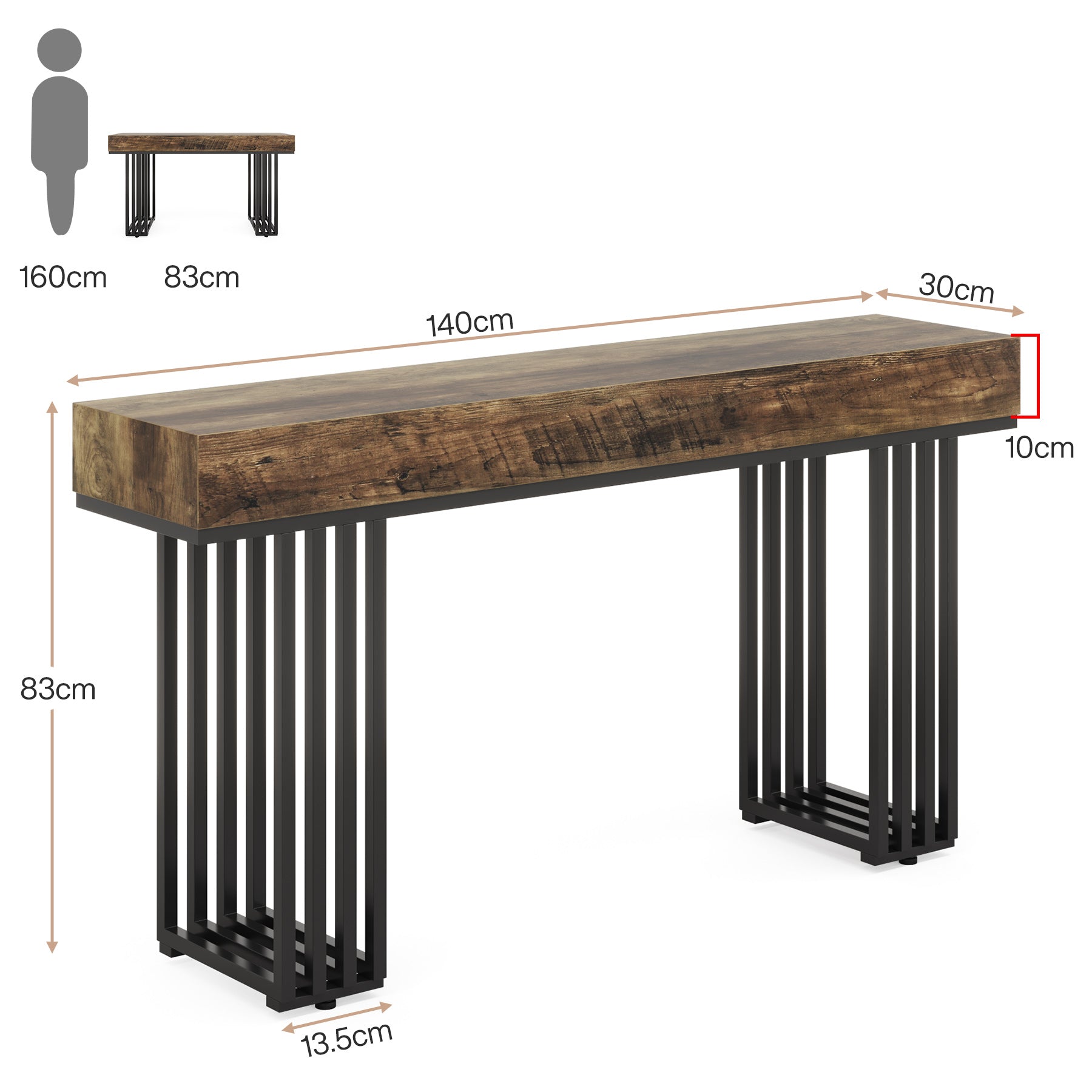 140 cm Industriële Consoletafel voor Entree, Stijlvolle Gangtafel met Metalen Frame