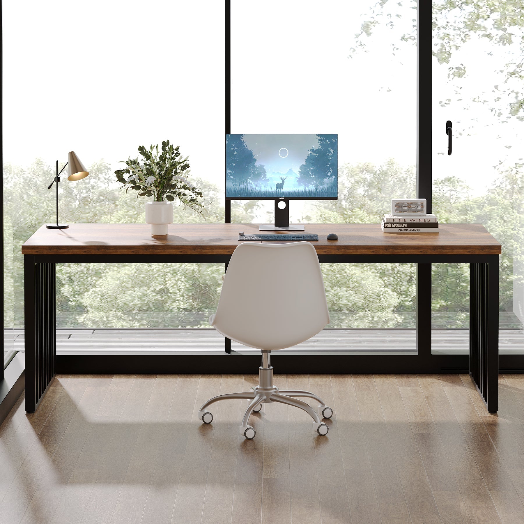 120 cm Bureau, Robuuste Computertafel Met Metalen Frame Voor Thuiskantoor