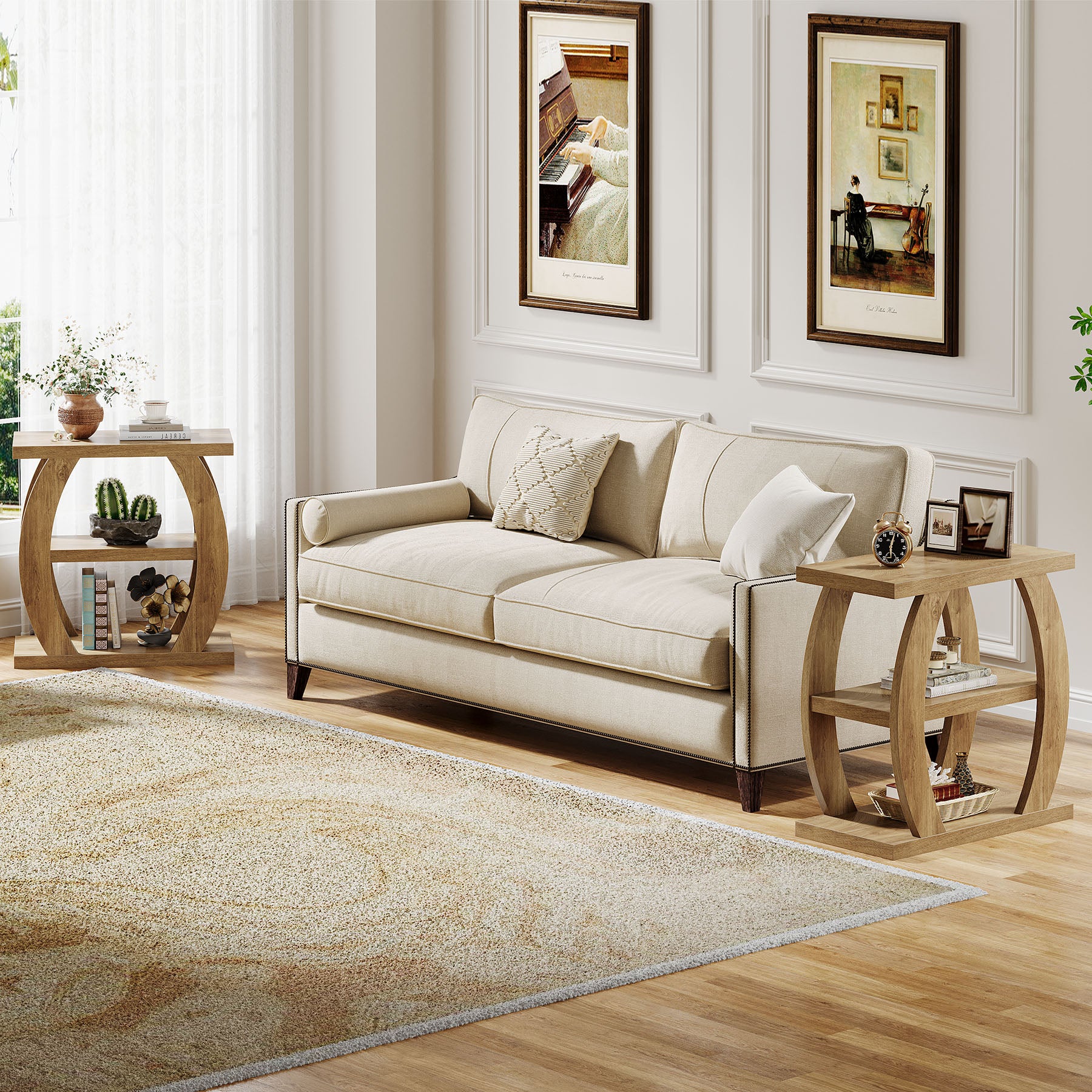 80 cm Hoge Bijzettafel voor Woonkamer, 3-Tier Smalle Tafel met Opbergruimte