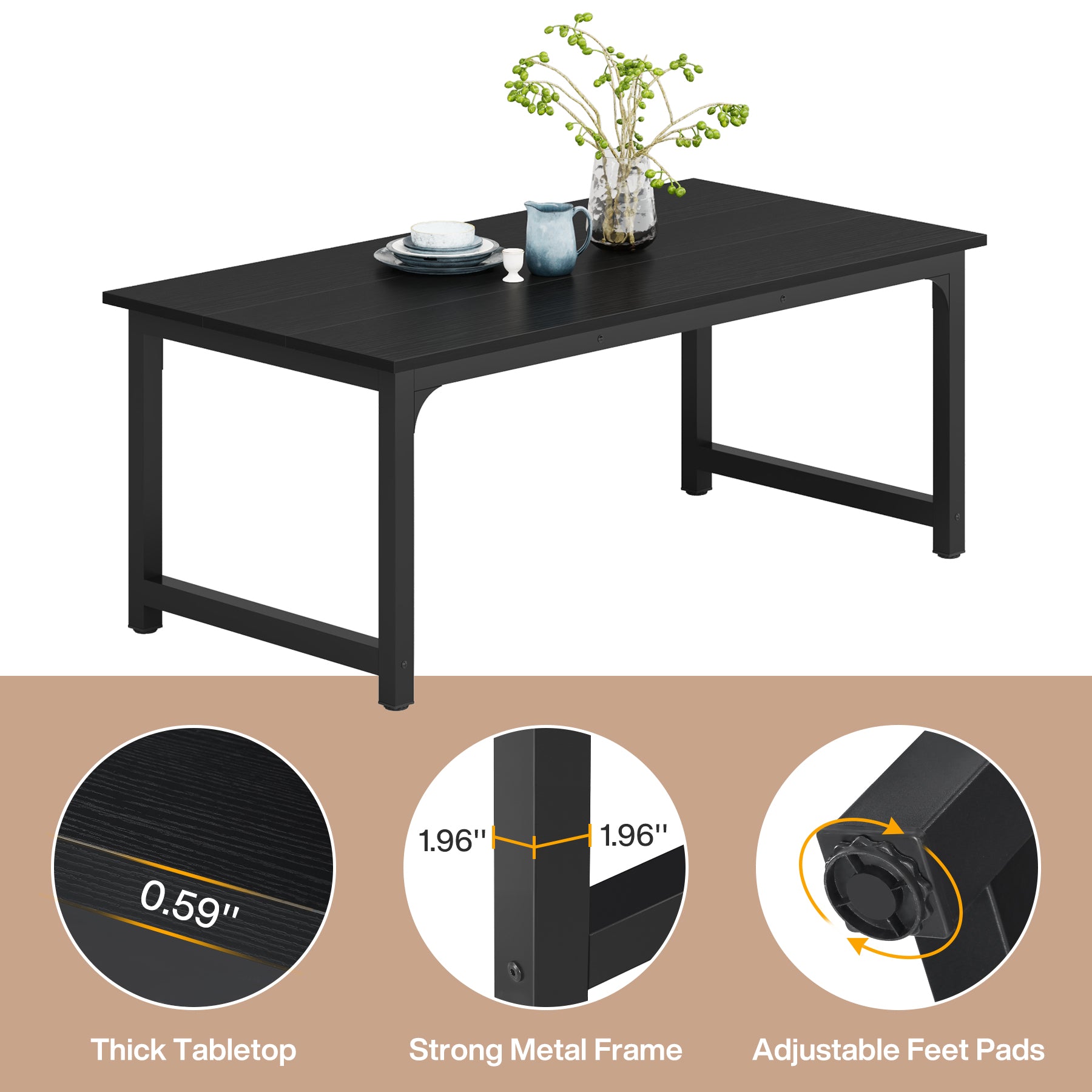 160x80 cm Industriële Eettafel, Landelijke Bruine Tafel voor 4-6 Personen met Metaal Frame