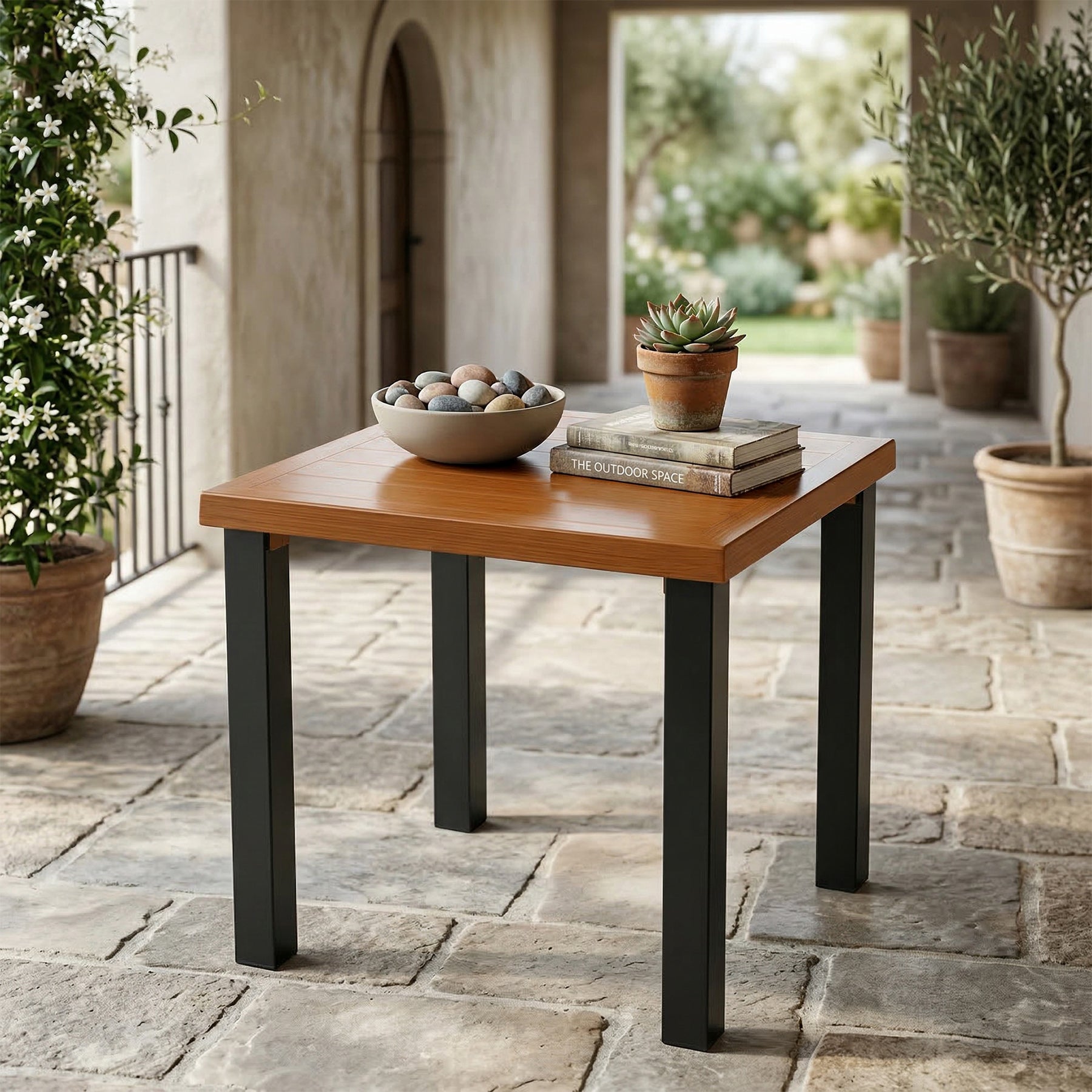 45 cm Buiten Bijzettafel in Houtlook, Weerbestendige Balkontafel voor Tuin Terras Woonruimte