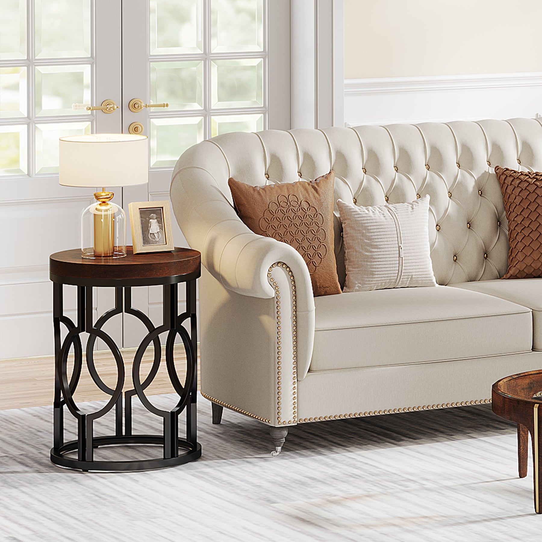 Ronde Bijzettafel van 45 cm met Industrieel Hol Metalen Frame