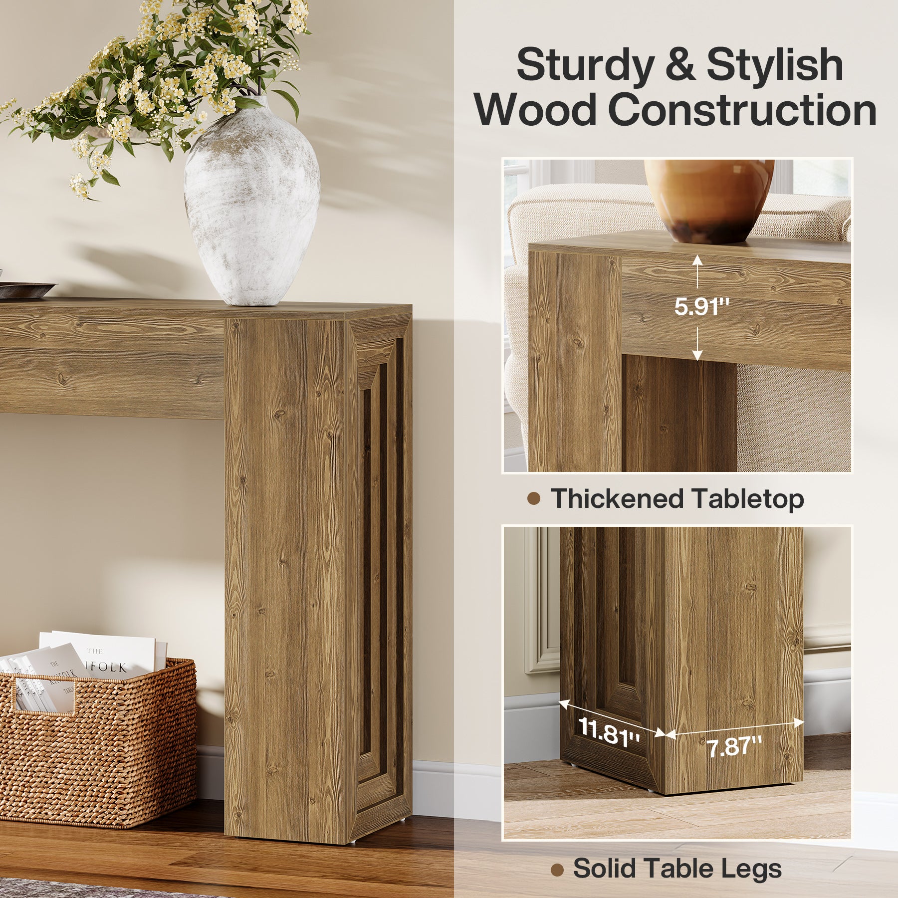 160 cm Lange Consoletafel, Smalle Salontafel voor Hal en Woonkamer