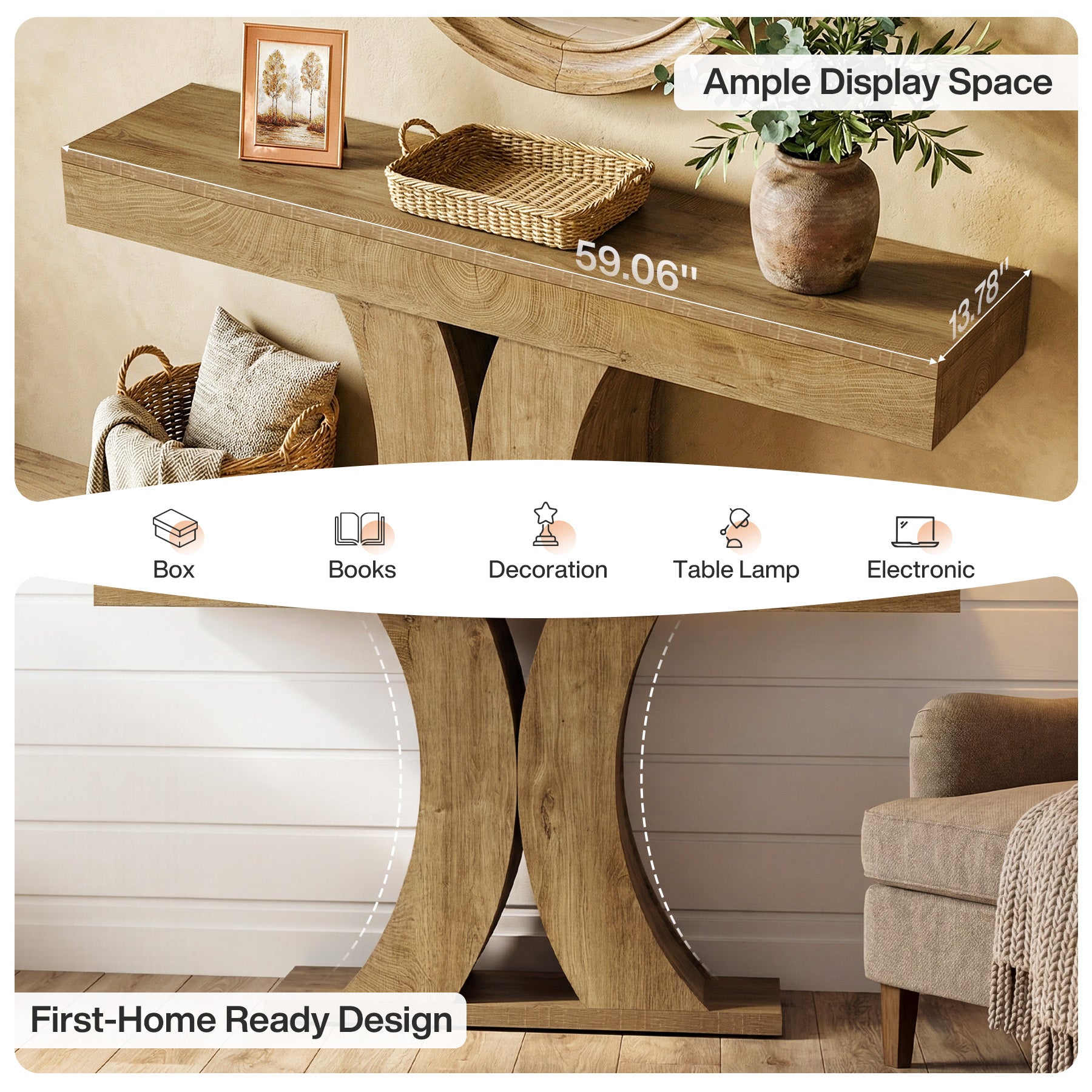 Tribesigns 150 cm Consoletafel, Smalle Houten Haltafel voor Woonkamer