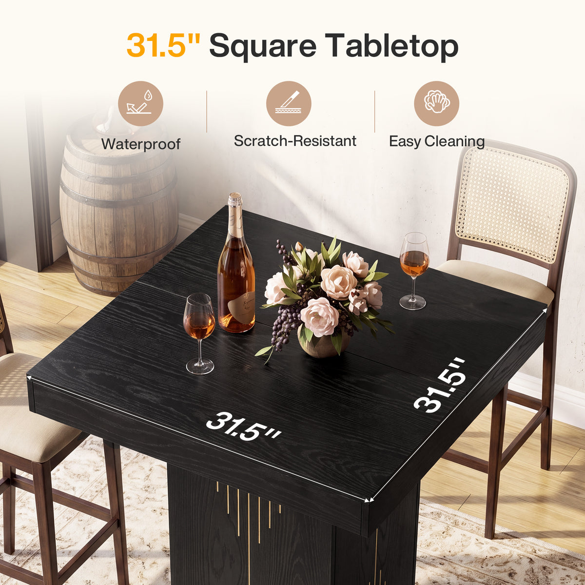 Tribesigns 80 cm hoge vierkante bartafel met voet, modern zwart design voor thuis, keuken en kleine ruimtes