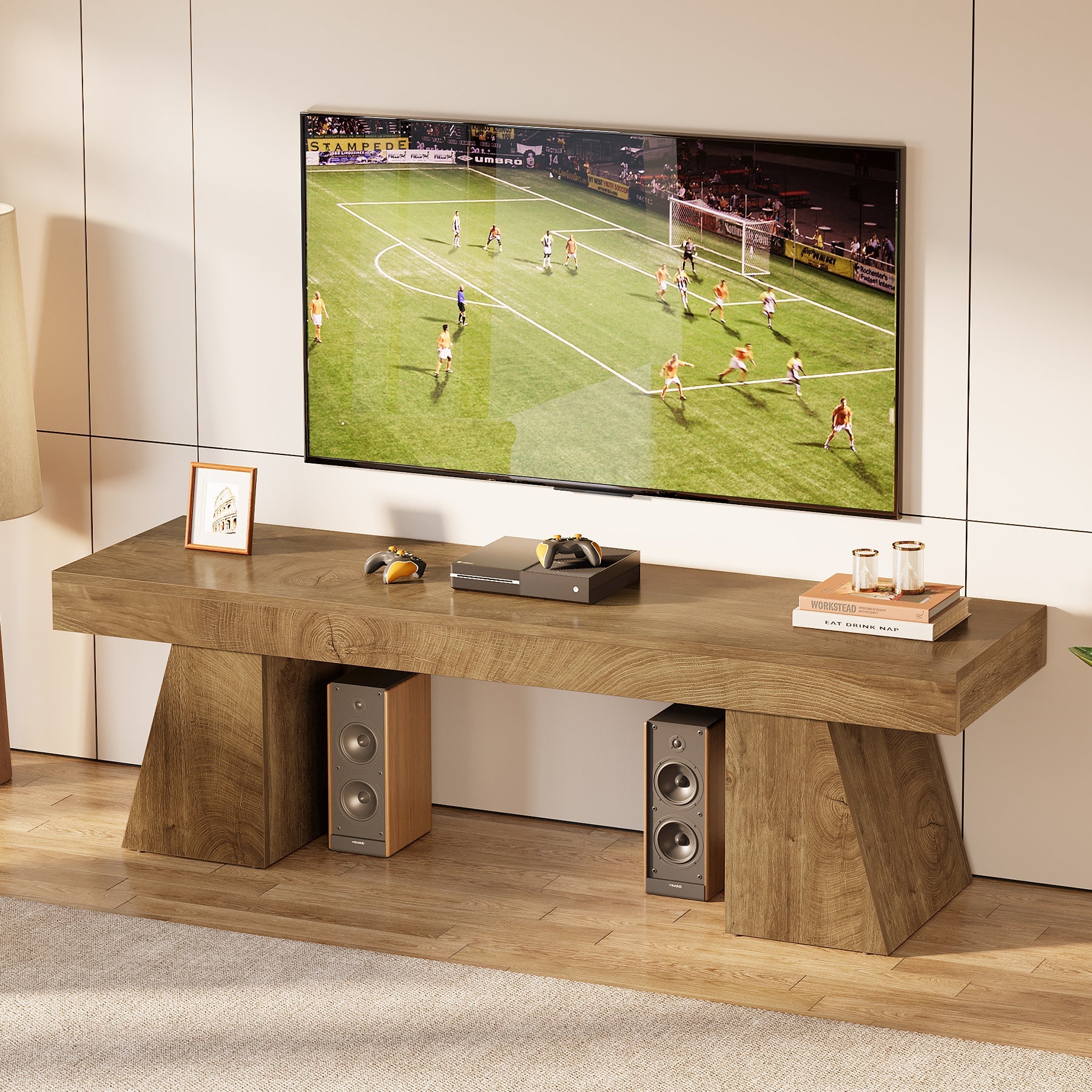 Tribesigns TV-lowboard 160 cm voor tv's tot 75 inch, tv-kast met geometrische sokkel