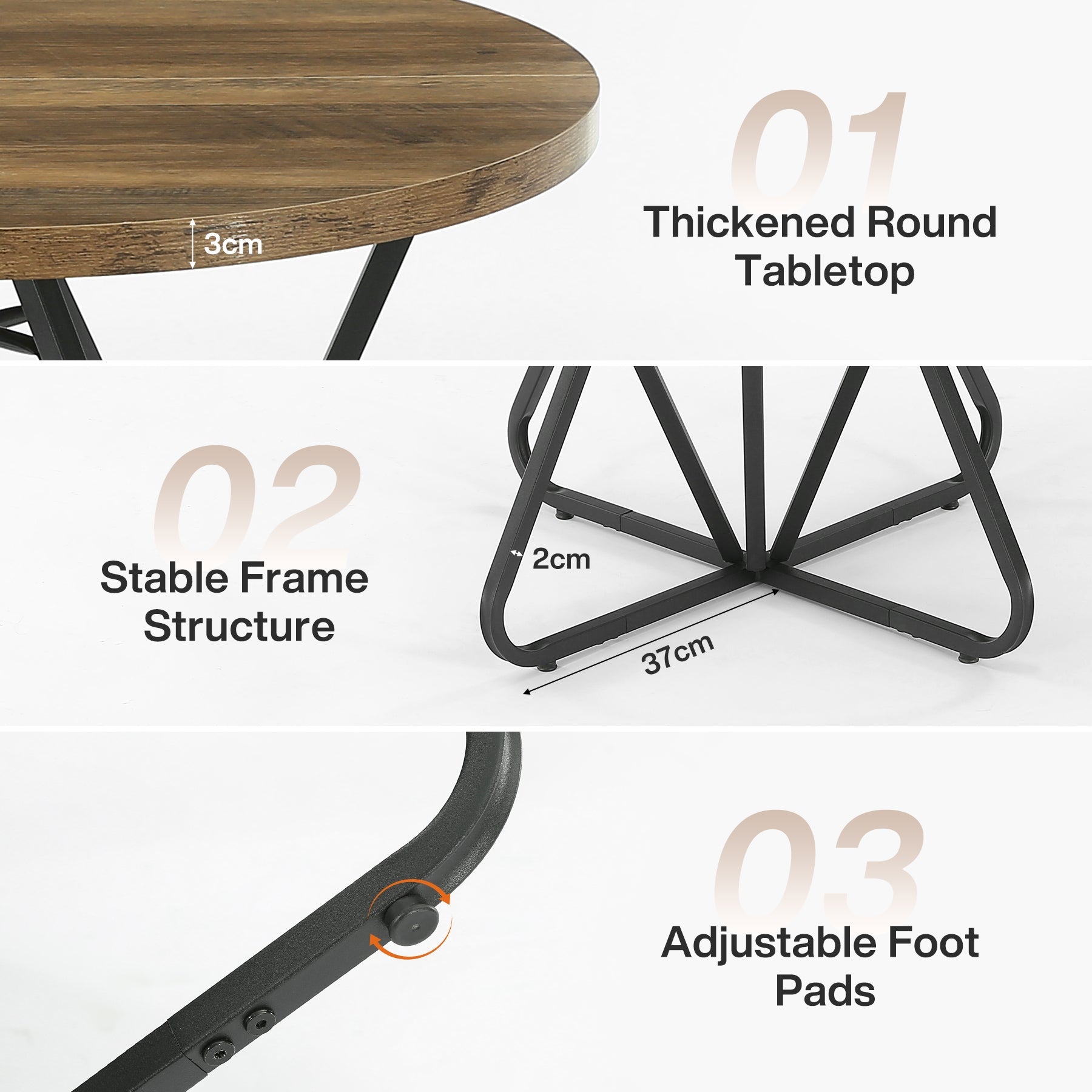 Tribesigns Ronde eettafel 80 cm voor 2–4 personen, kleine keukentafel met geometrisch metalen frame