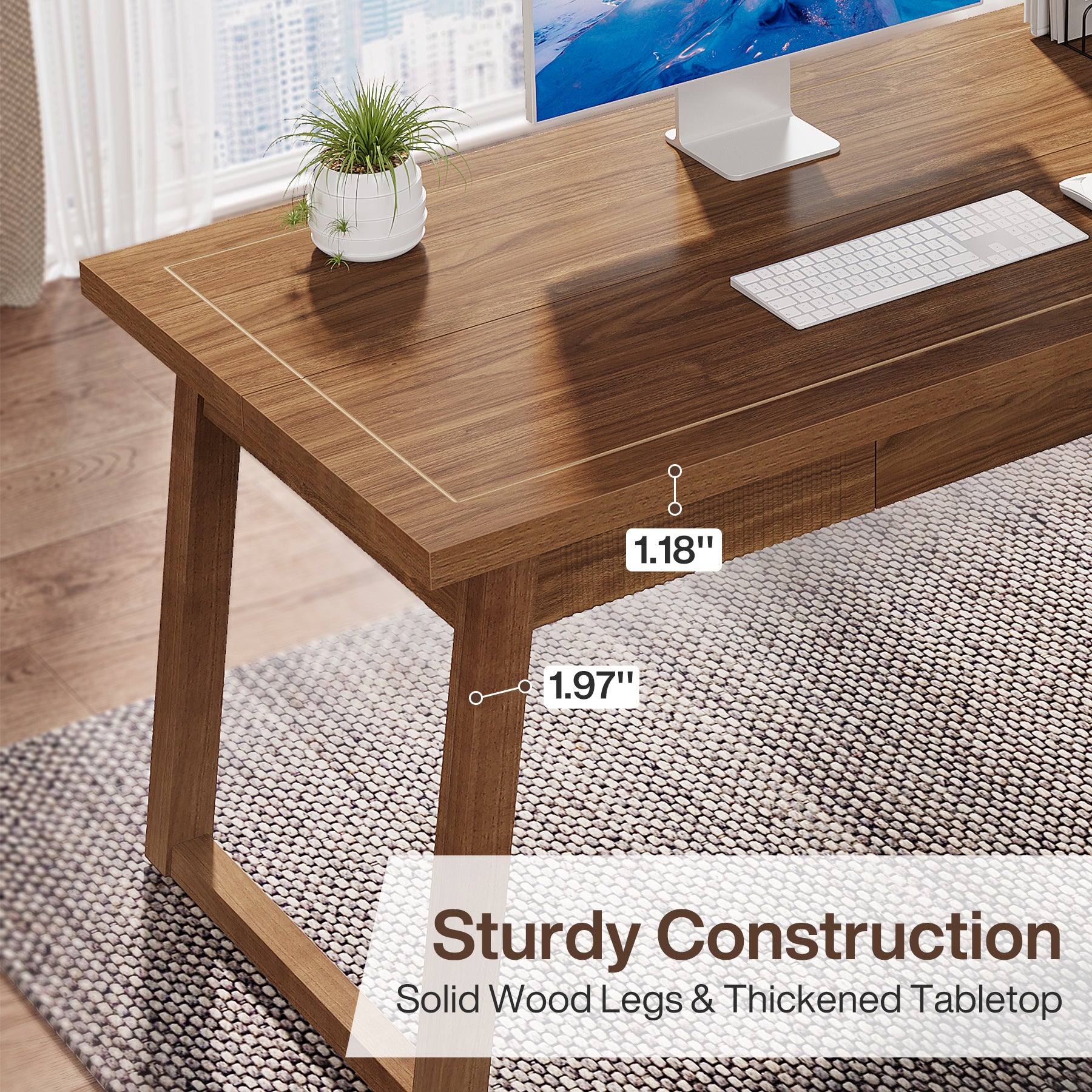 140 cm Computerbureau met Lade, Moderne Minimalistische Stijl van Hout