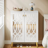 100 cm Hoge Schoenenkast, Witte Opbergmeubel met Spiegel en Deuren voor Hal of Slaapkamer 3