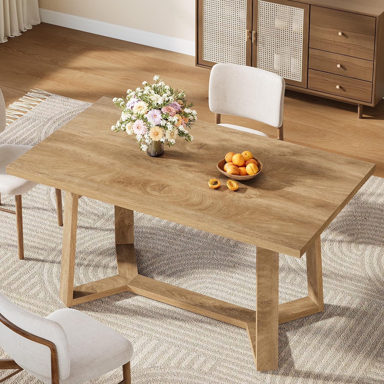 Eettafel van 120 cm in landhuisstijl voor 4 personen, houten keukentafel in bruin