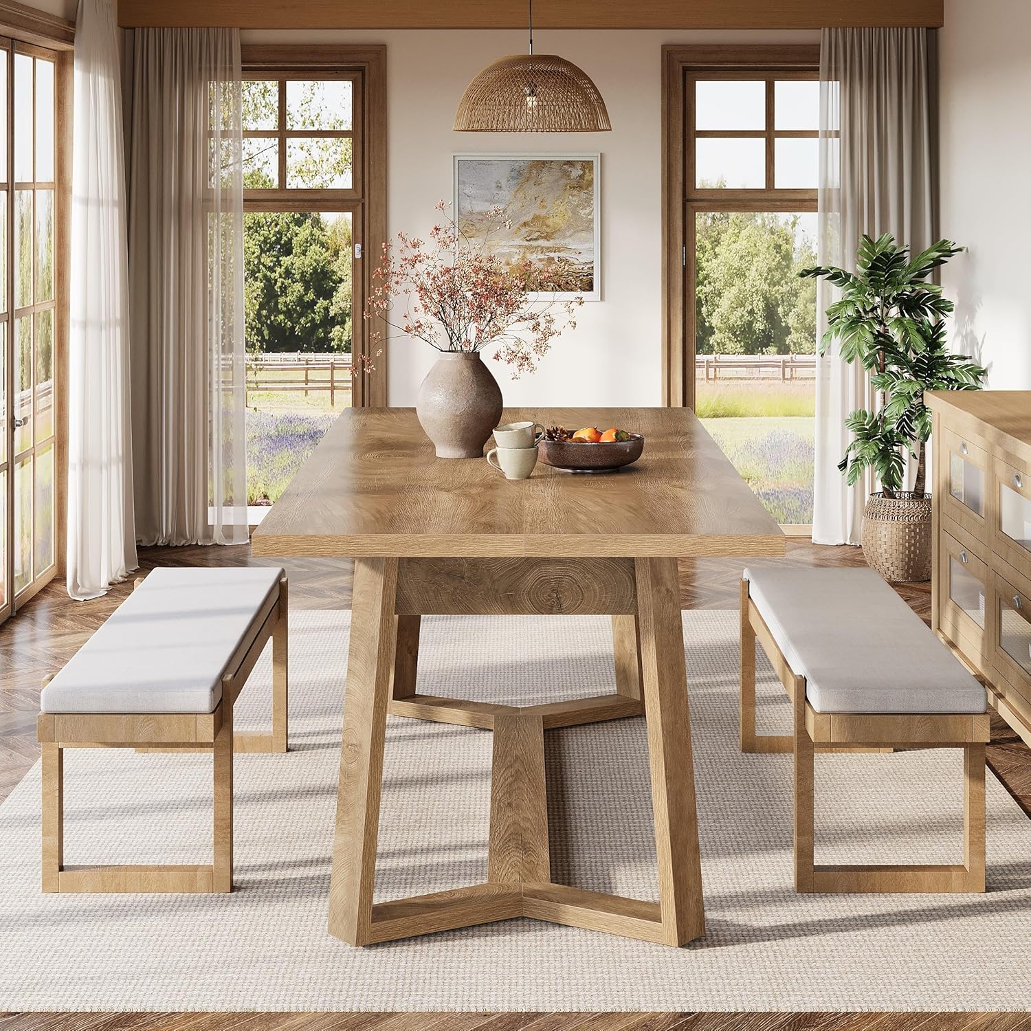 Eettafel van 120 cm in landhuisstijl voor 4 personen, houten keukentafel in bruin