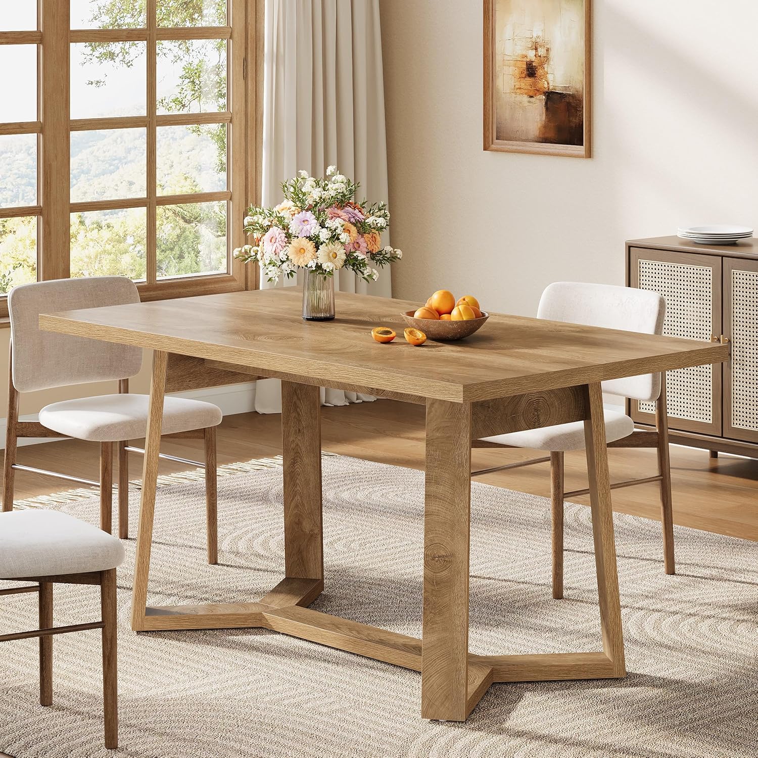 Eettafel van 120 cm in landhuisstijl voor 4 personen, houten keukentafel in bruin
