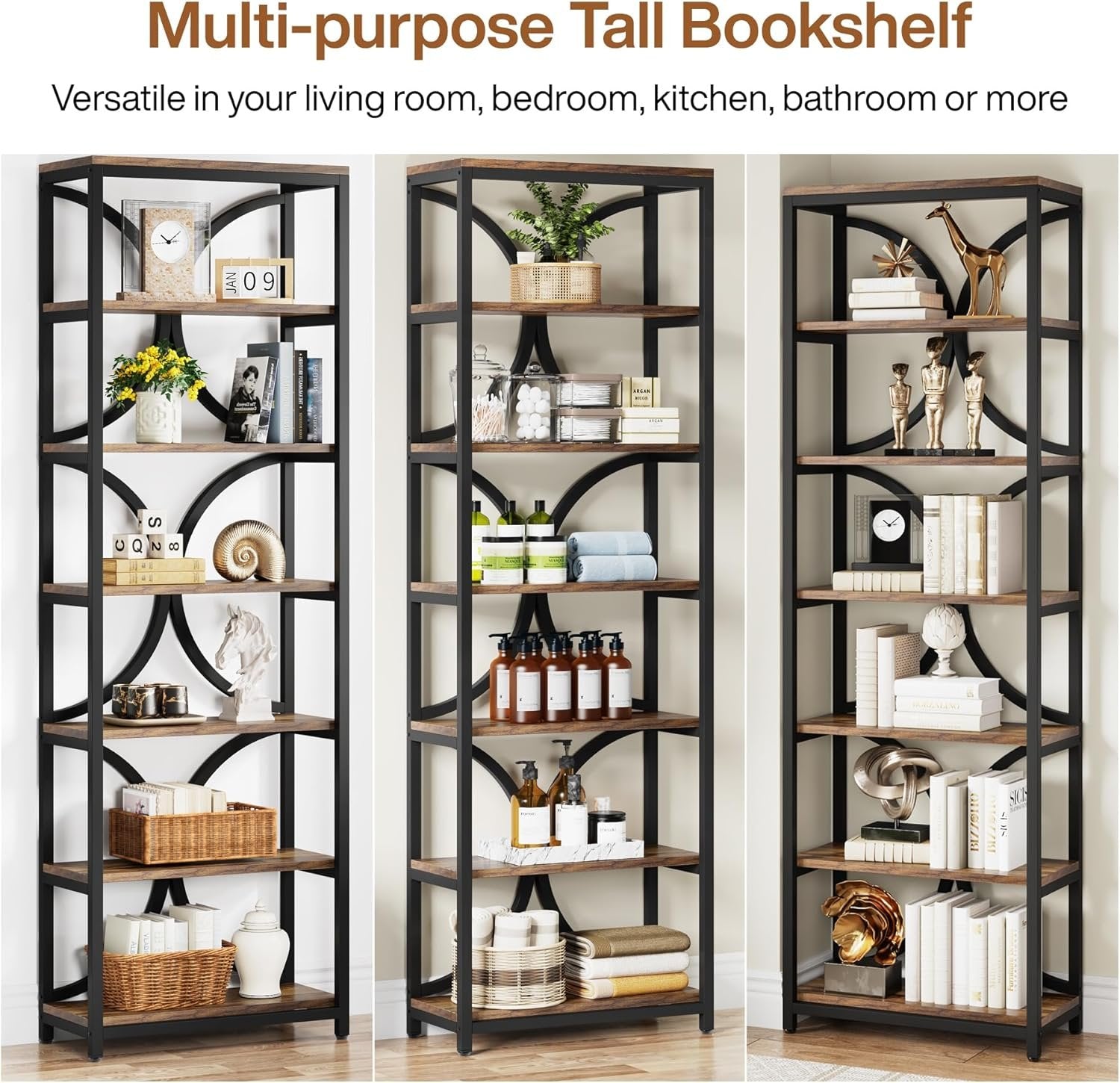 200 cm Hoge Boekenkast, Industriële Boekenplank met Zes Planken voor Woonkamer en Kantoor