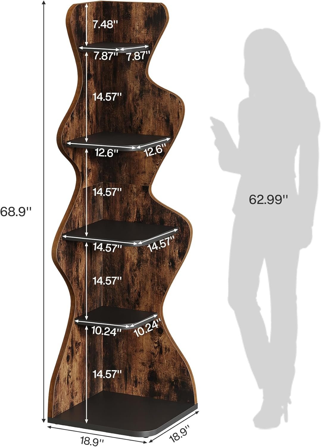 Tribesigns 5-Laagse Hoekboekenkast van 175 cm Hoog, Vrijstaande Houten Hoekplank voor Opbergen en Decoratie