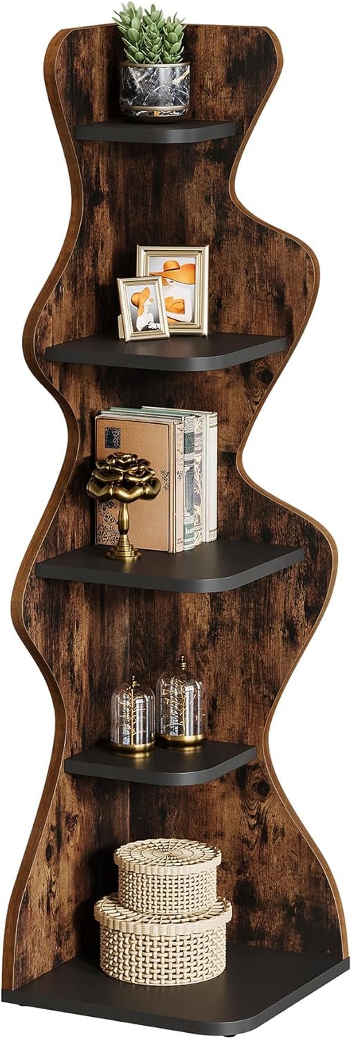 Tribesigns 5-Laagse Hoekboekenkast van 175 cm Hoog, Vrijstaande Houten Hoekplank voor Opbergen en Decoratie