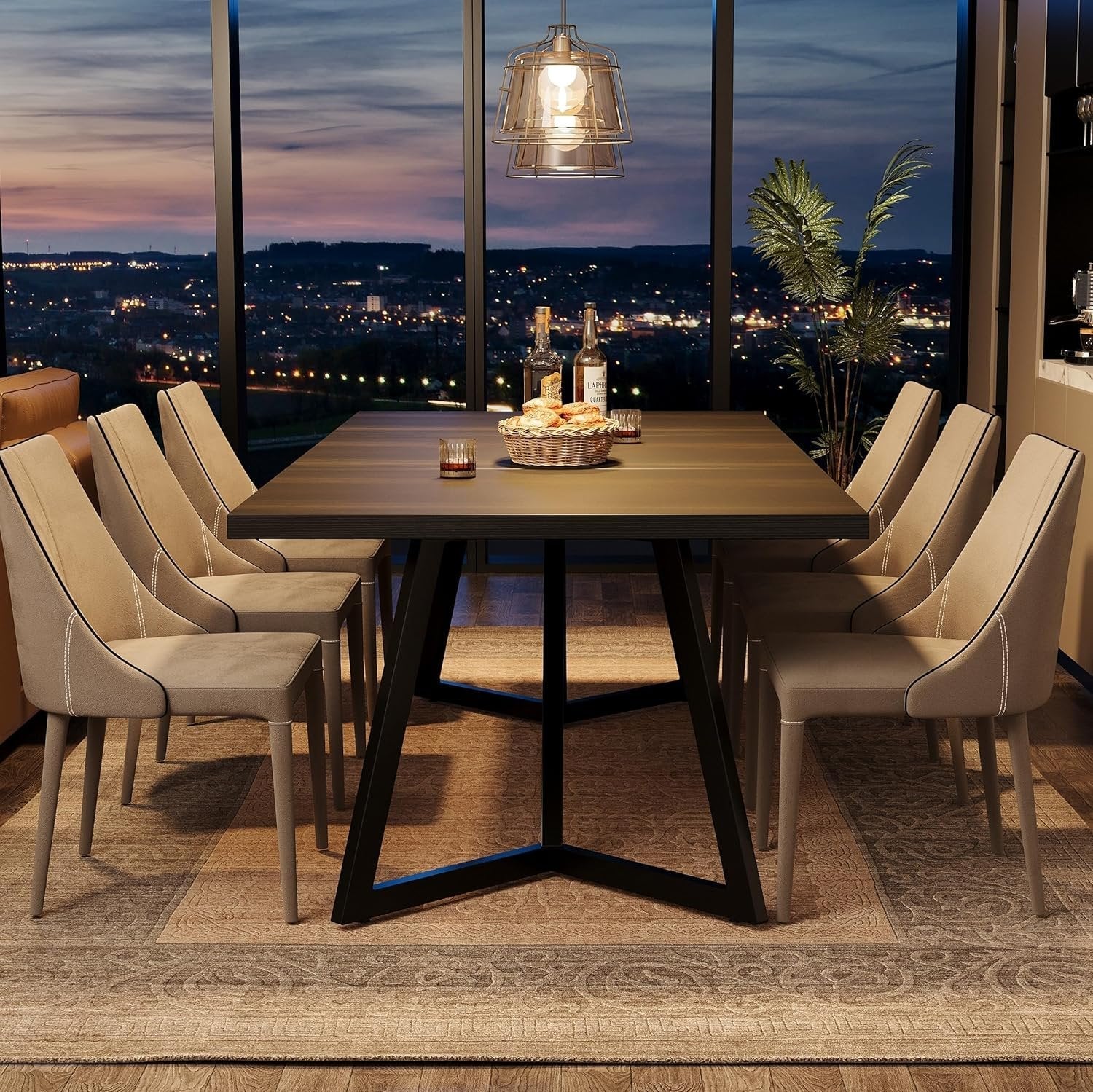 180 cm Grote Eettafel voor 6-8 Personen, Moderne Tafel met Metalen Frame voor de Eetkamer