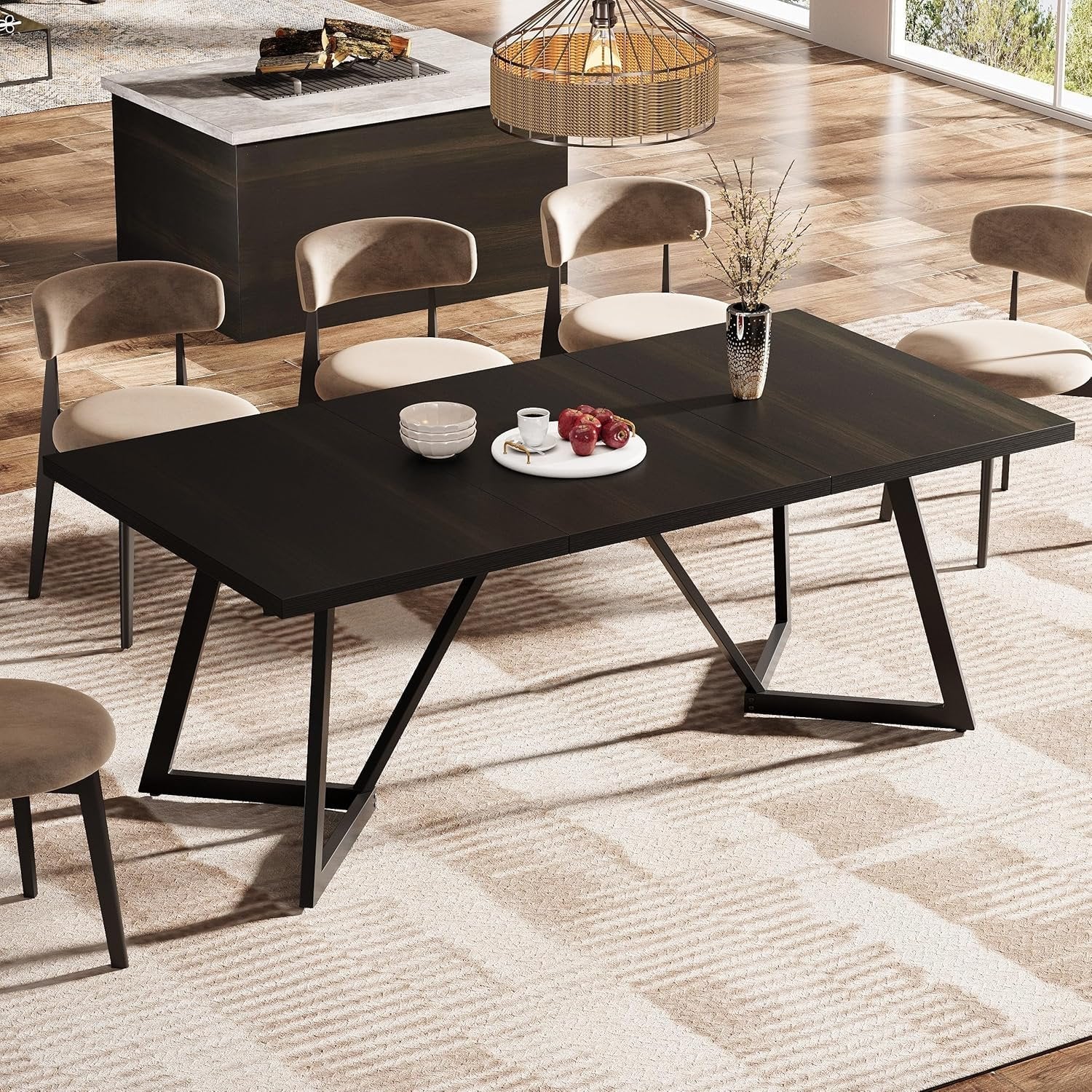 180 cm Grote Eettafel voor 6-8 Personen, Moderne Tafel met Metalen Frame voor de Eetkamer