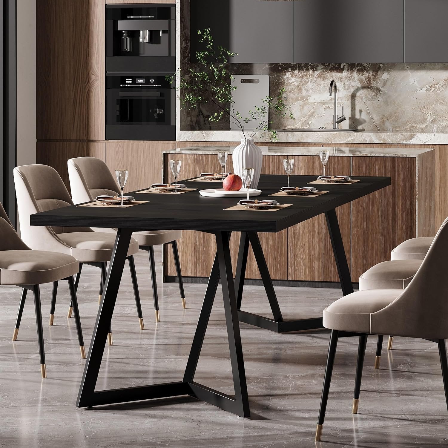 180 cm Grote Eettafel voor 6-8 Personen, Moderne Tafel met Metalen Frame voor de Eetkamer
