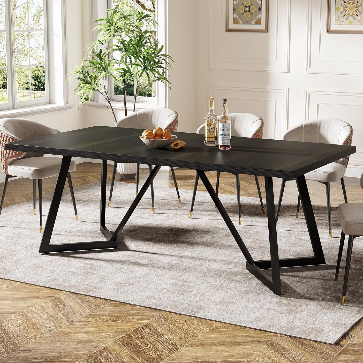 180 cm Grote Eettafel voor 6-8 Personen, Moderne Tafel met Metalen Frame voor de Eetkamer
