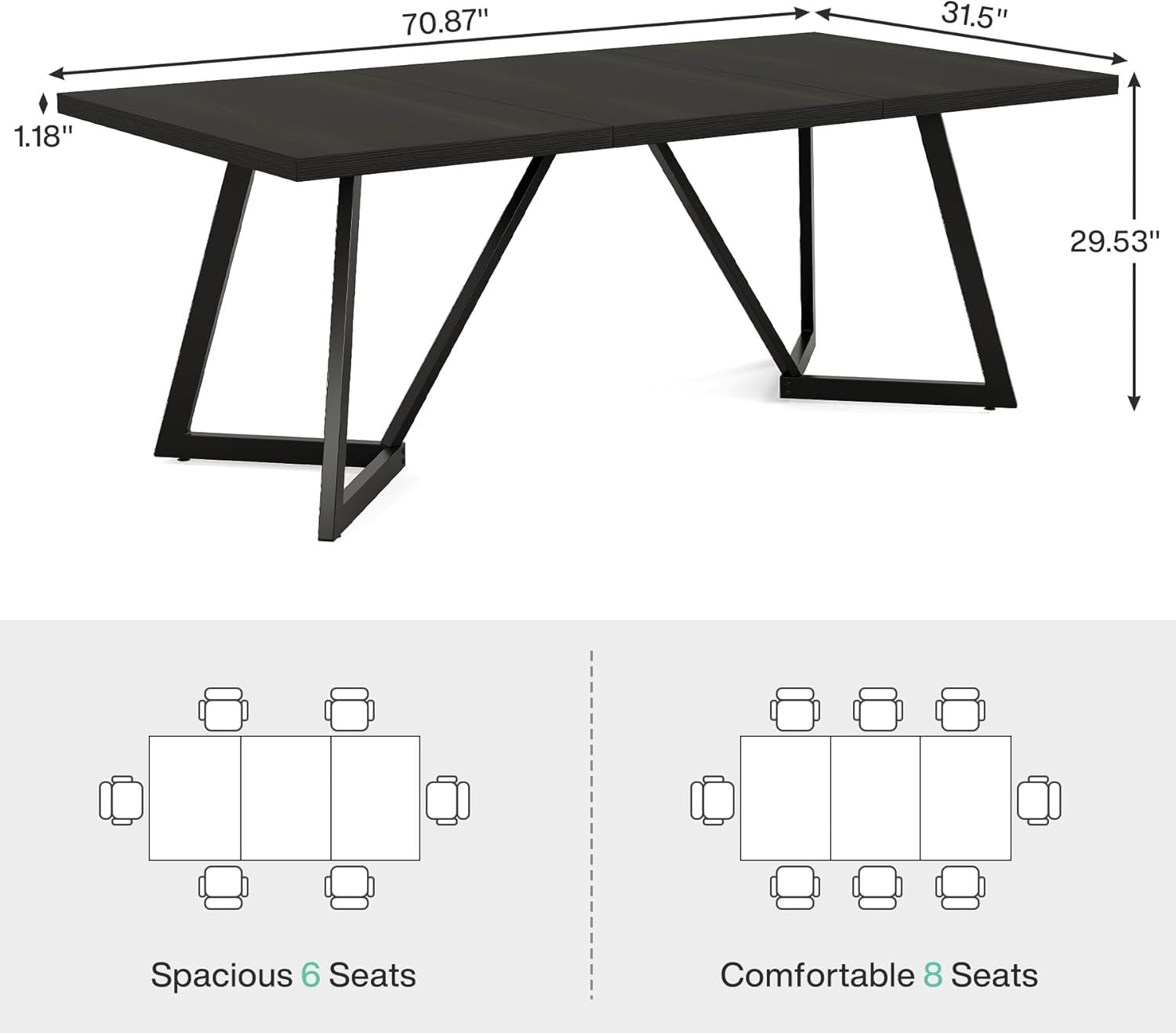 180 cm Moderne Conferentietafel, Metalen Frame Zwarte Bureau