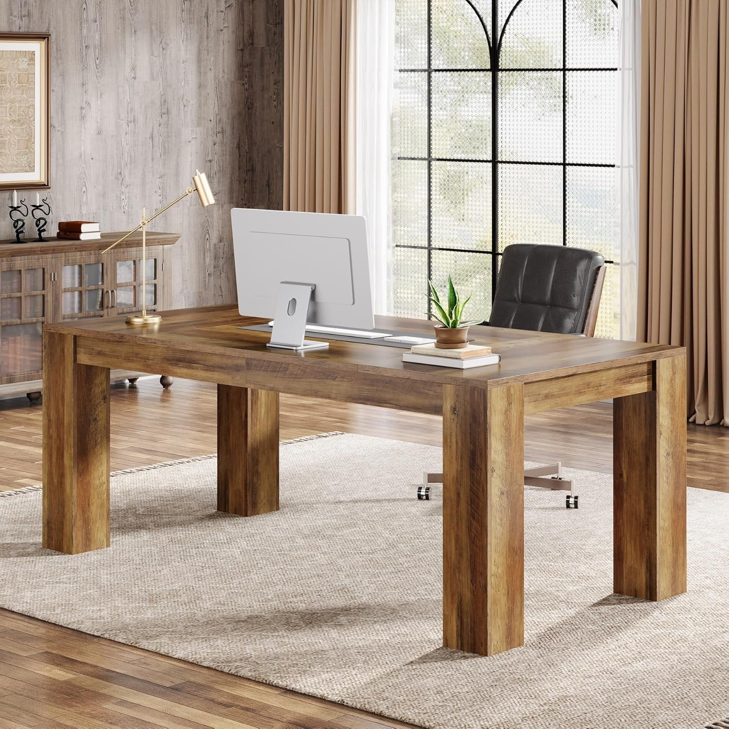 Computerbureau van 160 cm in Rustiek Bruin, Ruim Bureau voor Thuiswerk en Kantoor