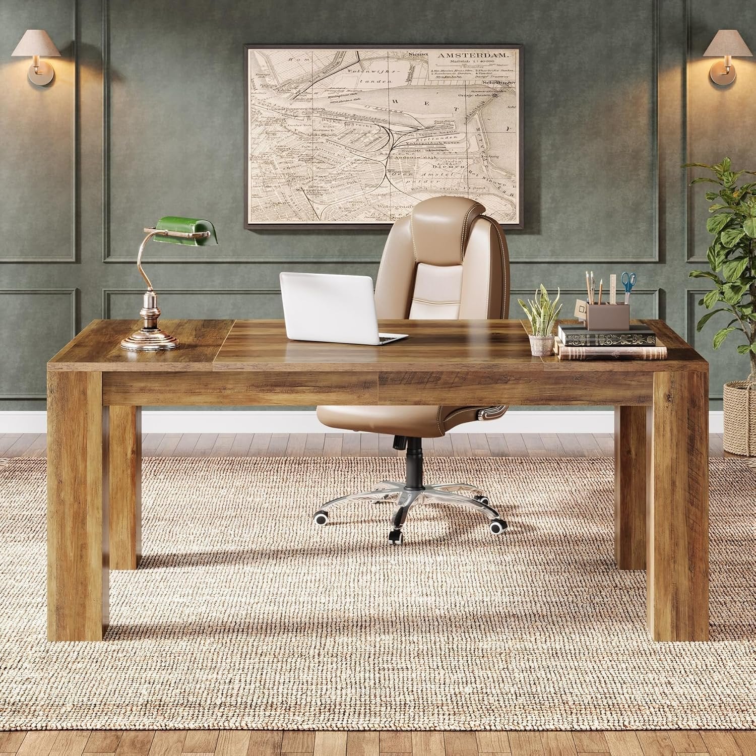 Computerbureau van 160 cm in Rustiek Bruin, Ruim Bureau voor Thuiswerk en Kantoor