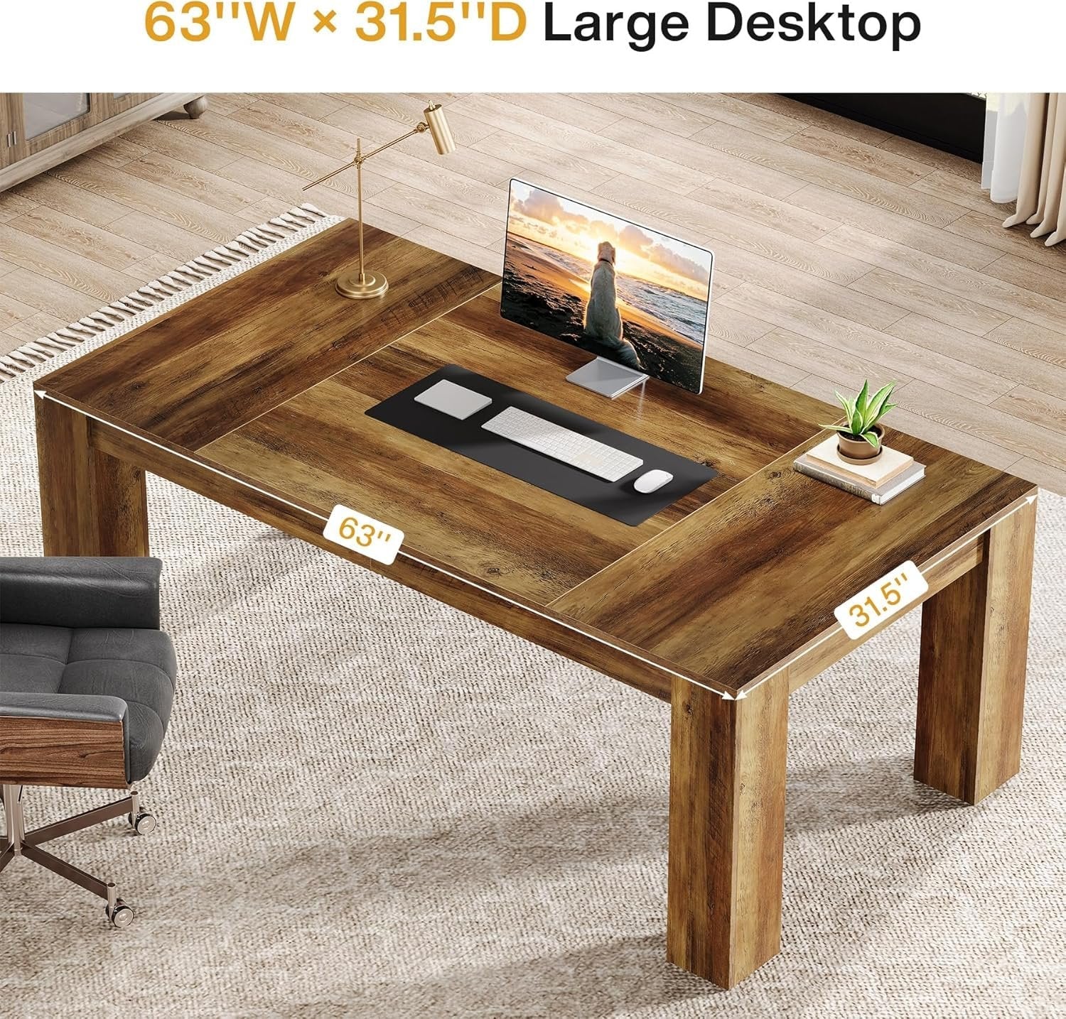 Computerbureau van 160 cm in Rustiek Bruin, Ruim Bureau voor Thuiswerk en Kantoor