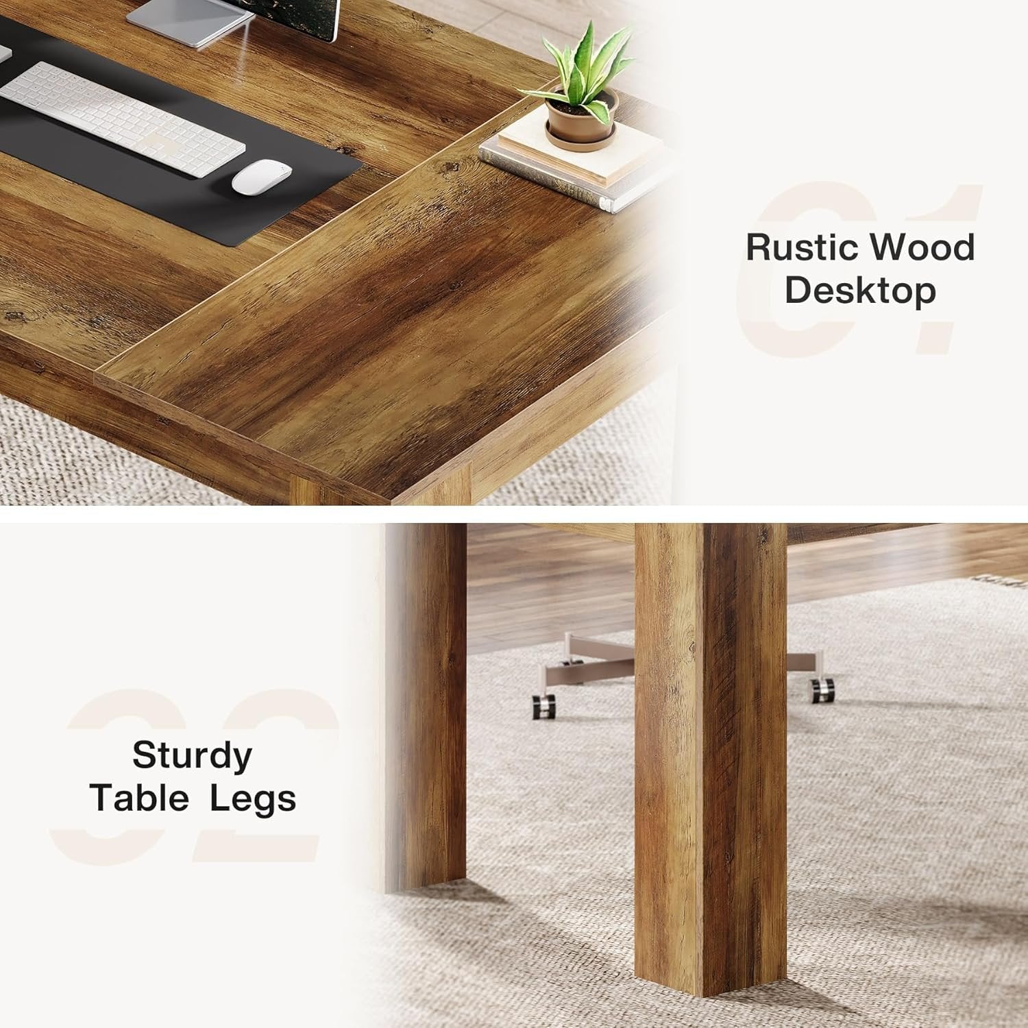 Computerbureau van 160 cm in Rustiek Bruin, Ruim Bureau voor Thuiswerk en Kantoor