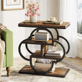 60 cm Smalle Bijzettafel met 4 Niveaus, Houten Nachtkastje met Gebogen Metalen Frame 3