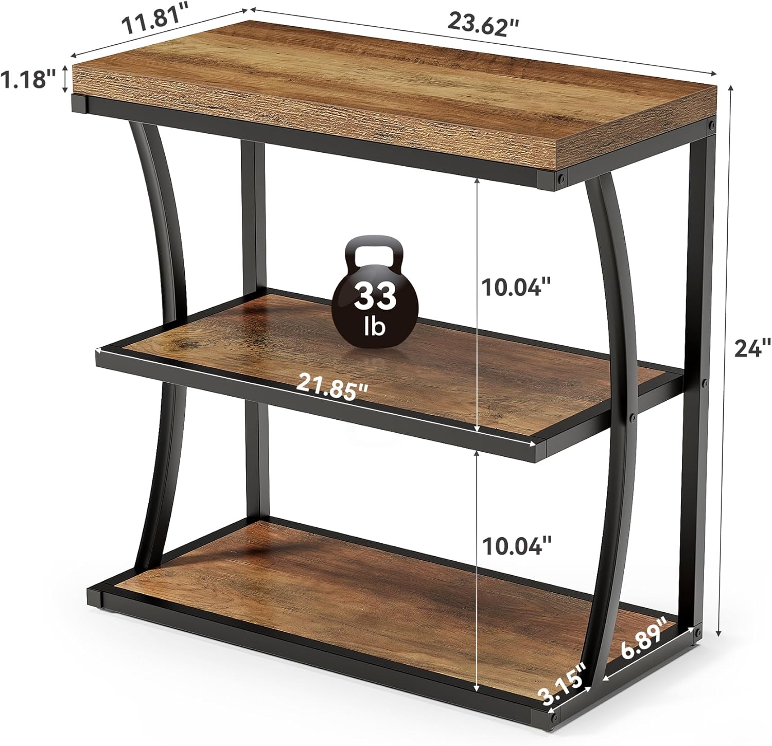 Small 61 cm Bijzettafel, Metalen Country Stijl Tafel met Opbergruimte voor Slaapkamer