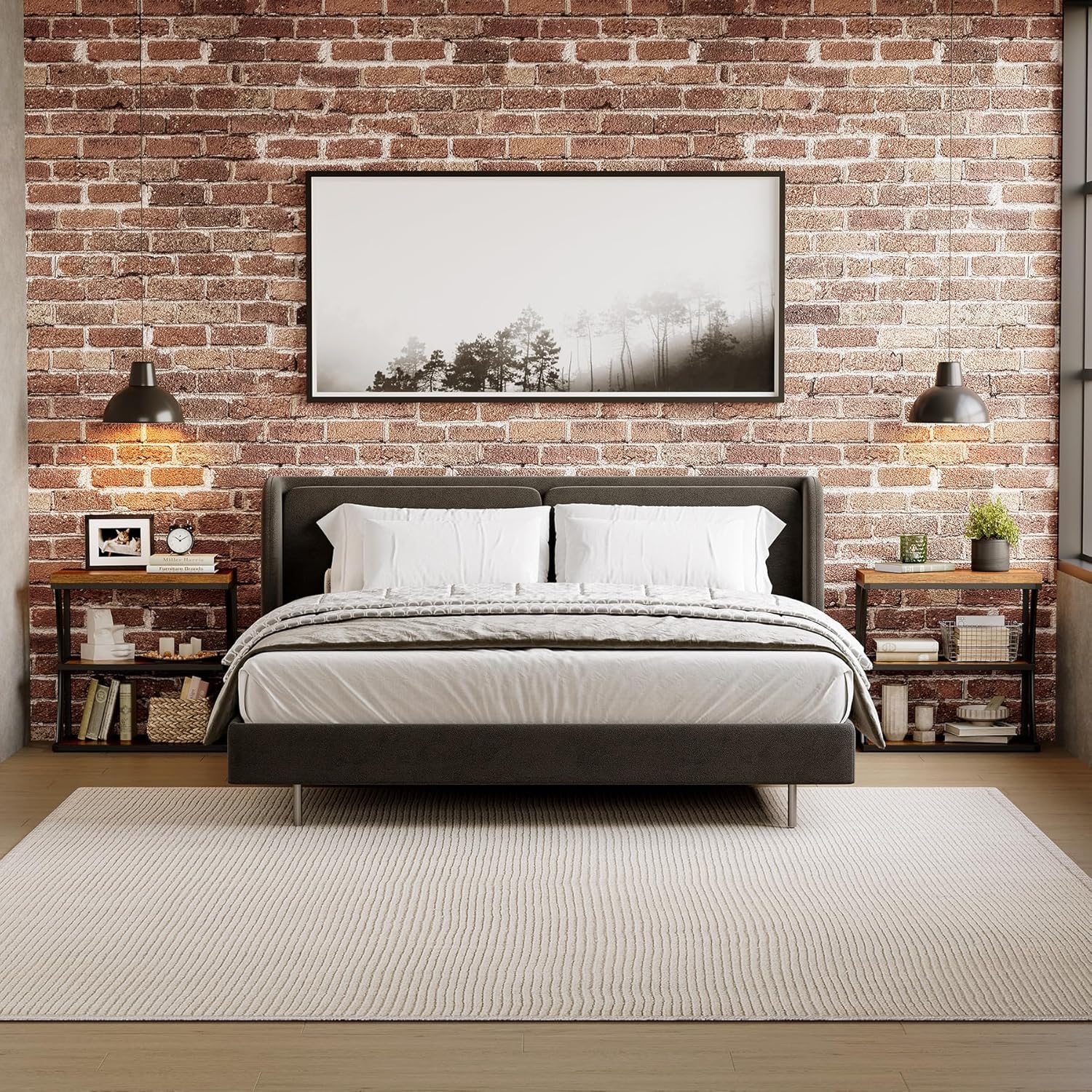 Small 61 cm Bijzettafel, Metalen Country Stijl Tafel met Opbergruimte voor Slaapkamer