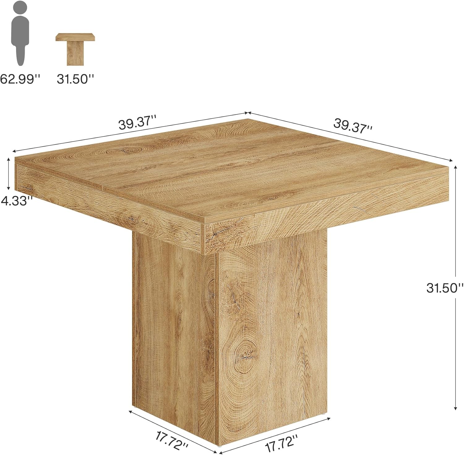 100 cm Eettafel voor 4 Personen, Vierkante Keukentafel voor Eetkamer en Woonkamer