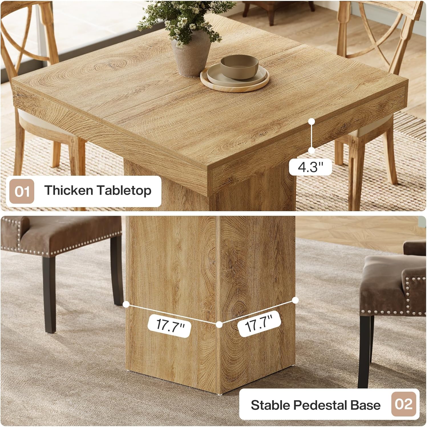 100 cm Eettafel voor 4 Personen, Vierkante Keukentafel voor Eetkamer en Woonkamer